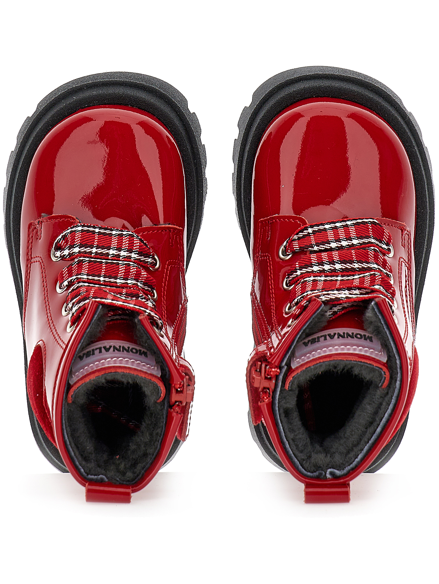 Monnalisa Patent Leather Combat Boots With Heart In Red
