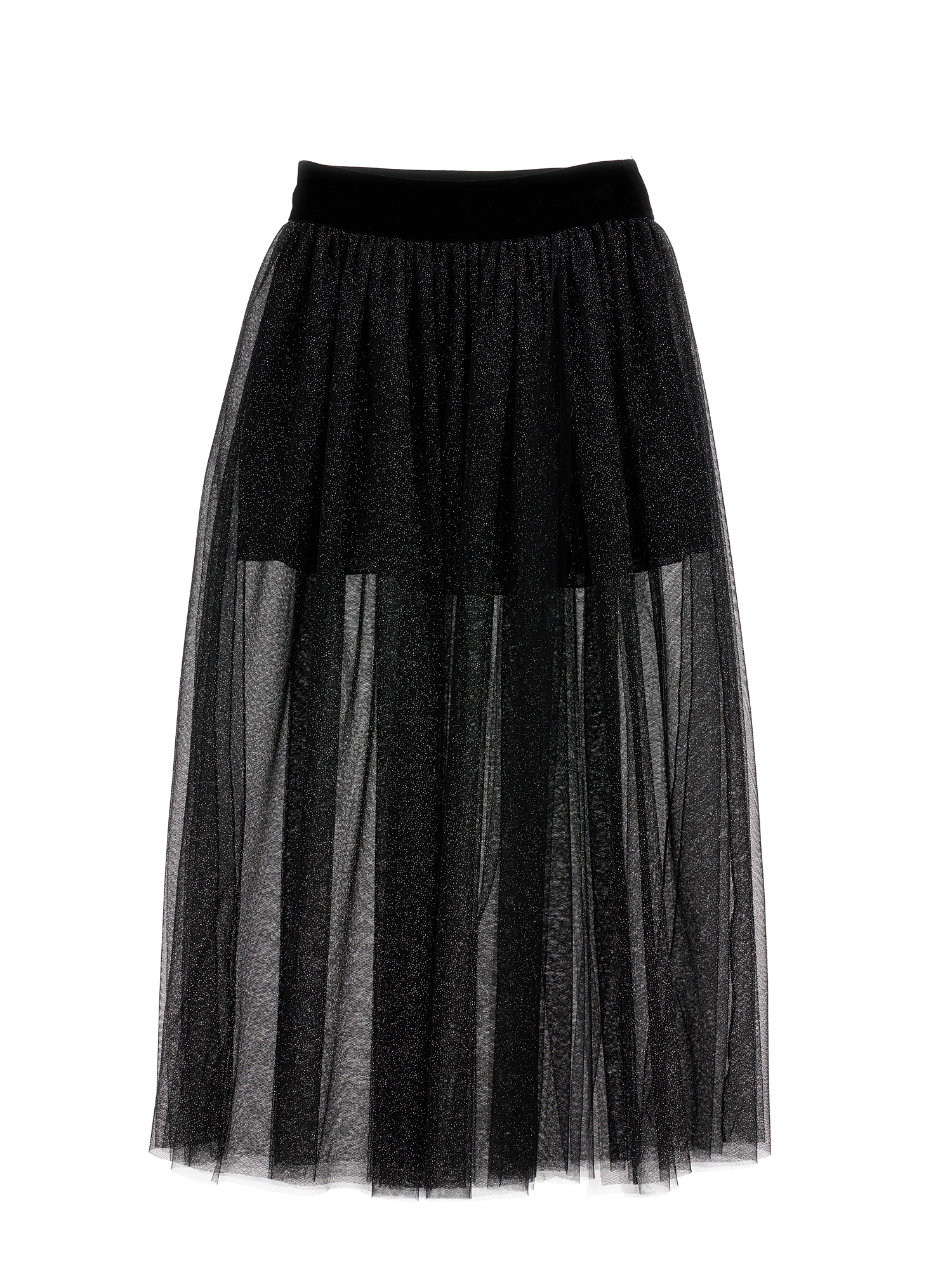 Monnalisa Long Lurex Knit Skirt In Black + Silver