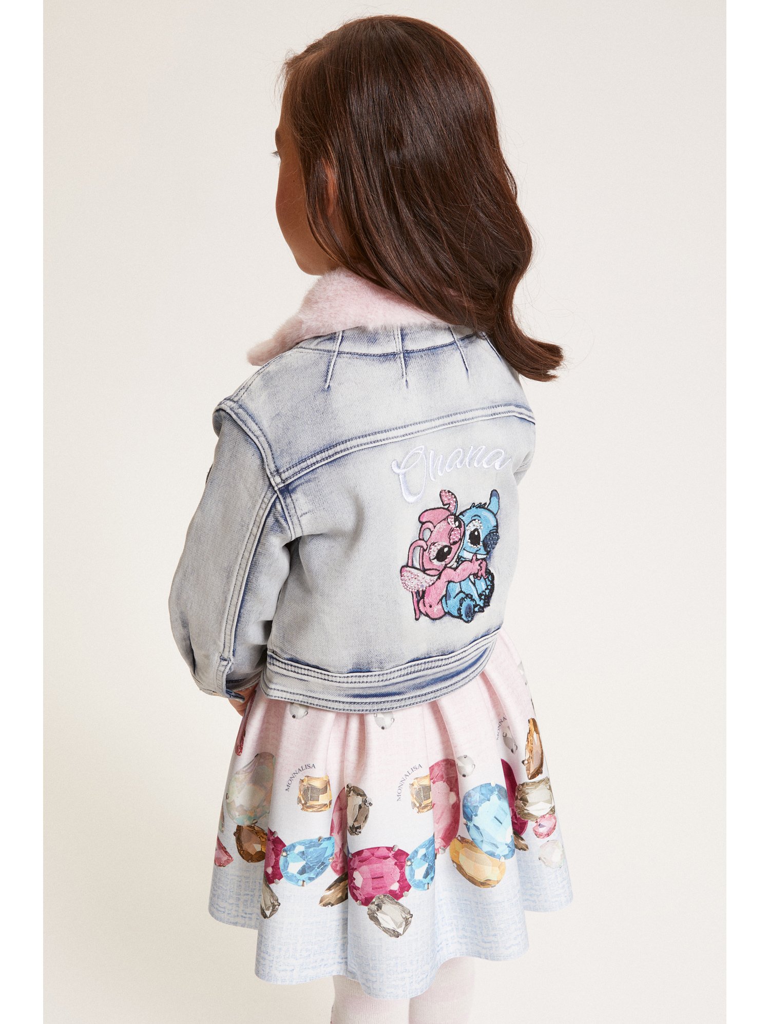 Monnalisa Stitch Rhinestone And Fur Jacket