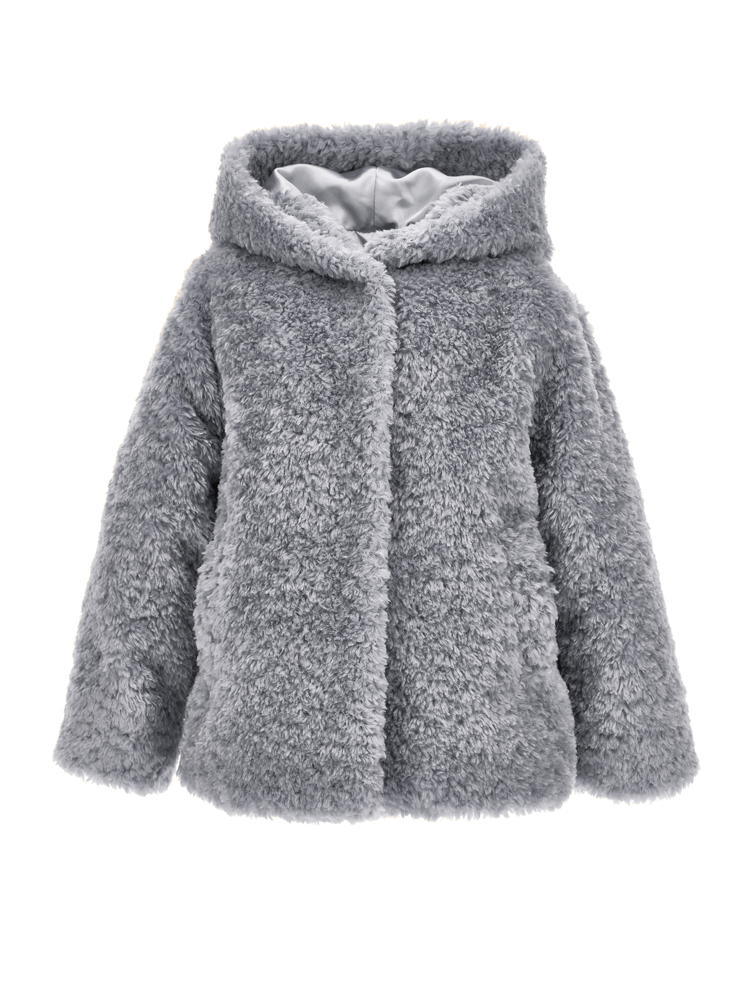 Monnalisa Plush Jacket With Hood In Grey