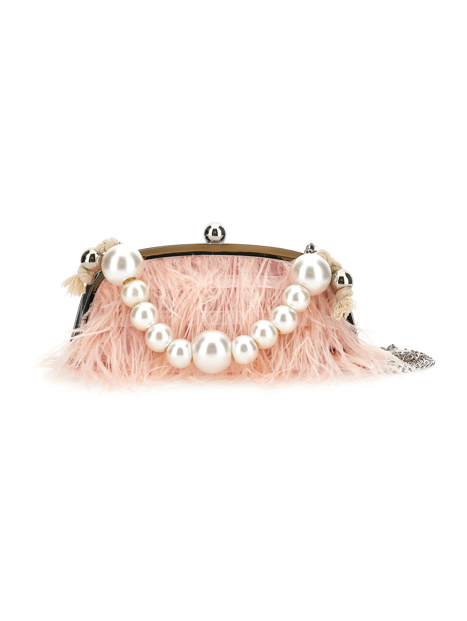 Monnalisa Feather Bag With Faux Pearl Handle In Light Pink