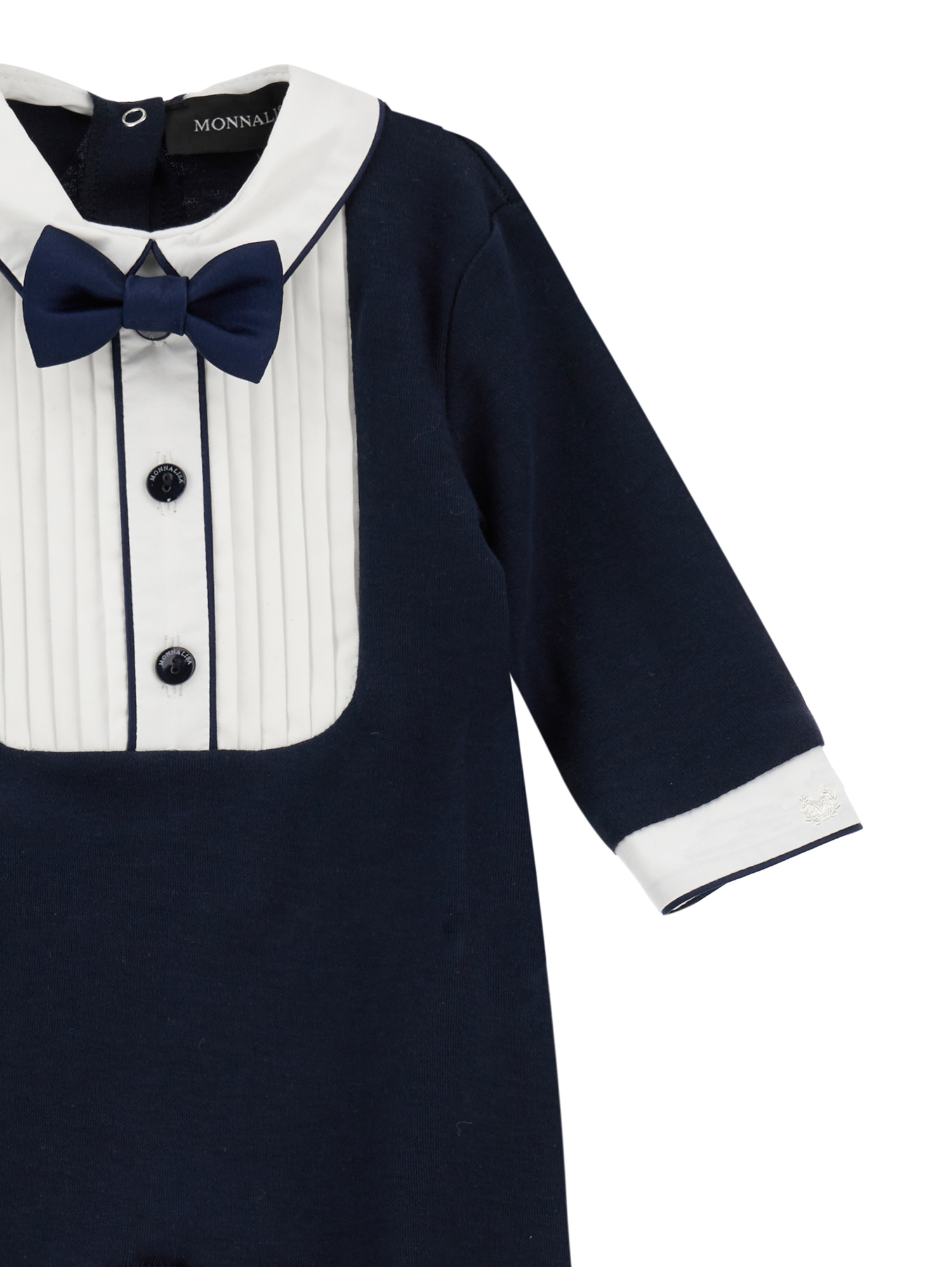 Monnalisa Elegant Playsuit With Bow Tie In Dark Blue