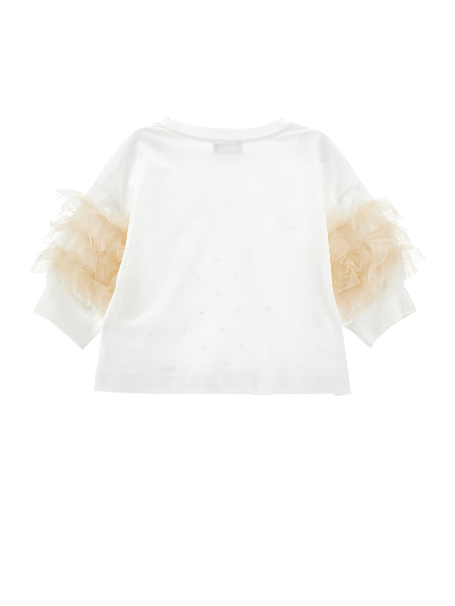 Monnalisa Rhinestone And Tulle Jersey Top In White