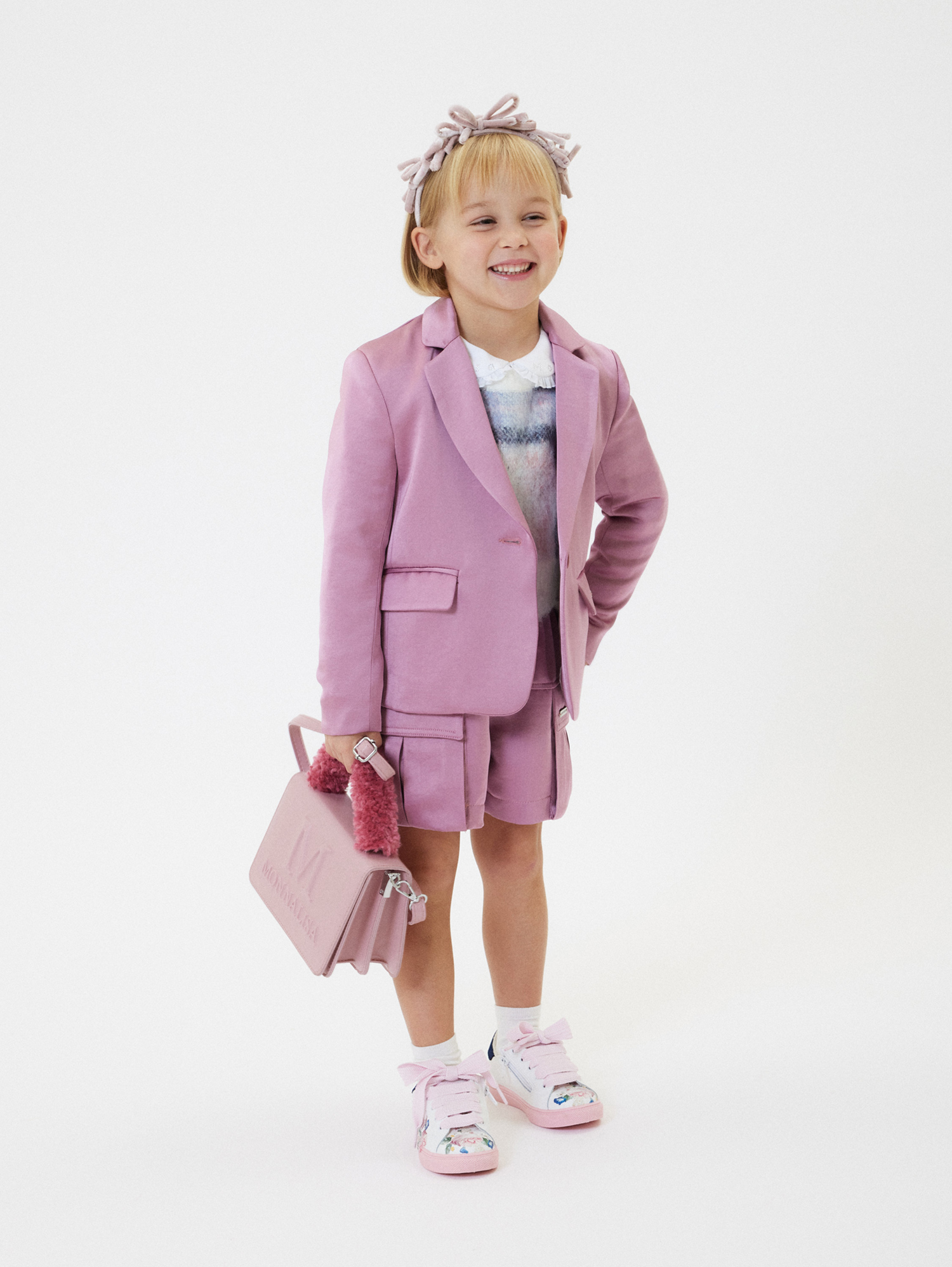Monnalisa Satin-lined Jacket In Blush Pink