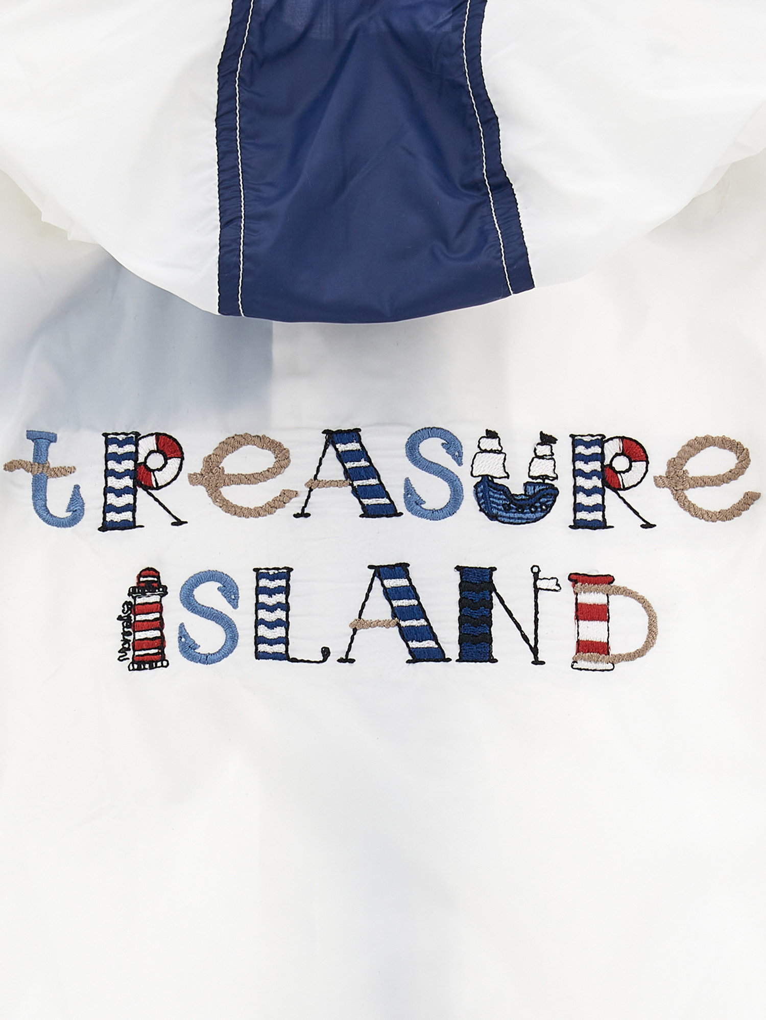 Monnalisa Two-tone Windproof Jacket With Hood In White + Blue
