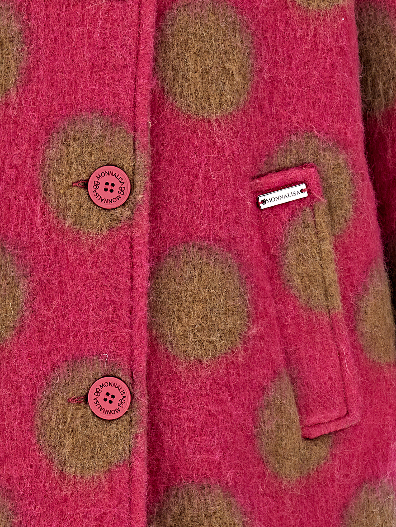 Monnalisa Polka Dot Boiled Wool Coat In Fuchsia + Ecrù