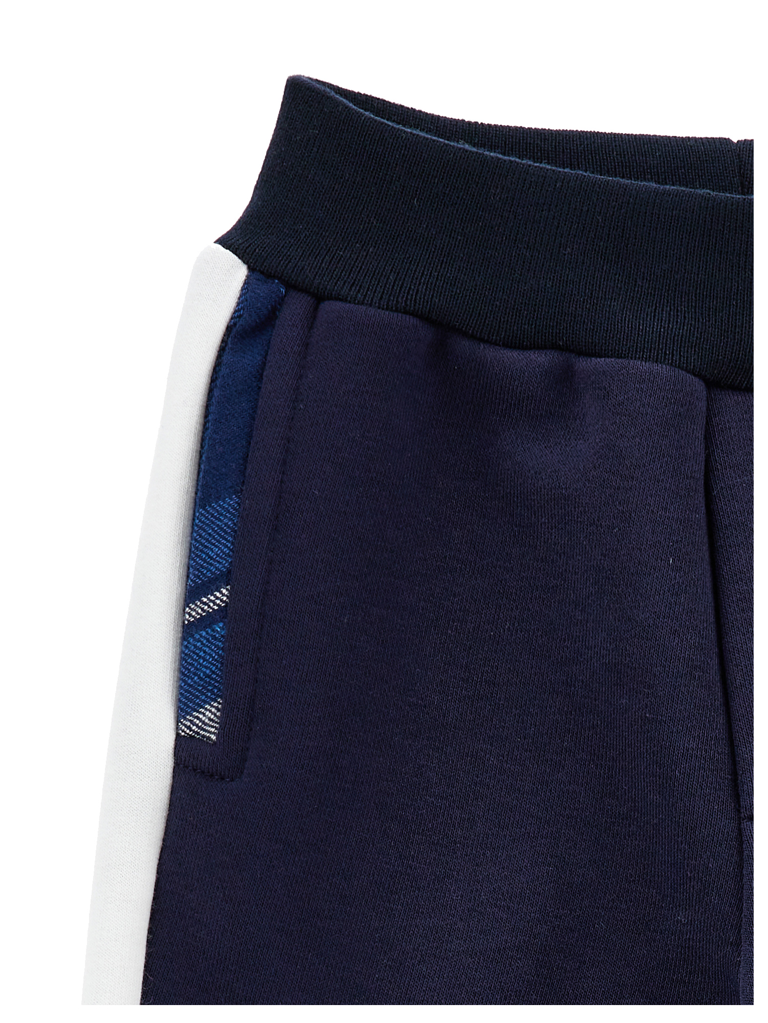 Monnalisa Two-tone Fleece Trousers In Blue + Cream