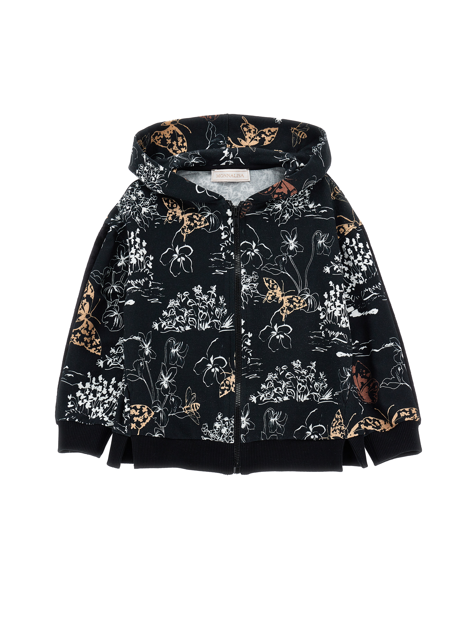 Monnalisa Toile De Jouy Zip-up Hoodie In Black