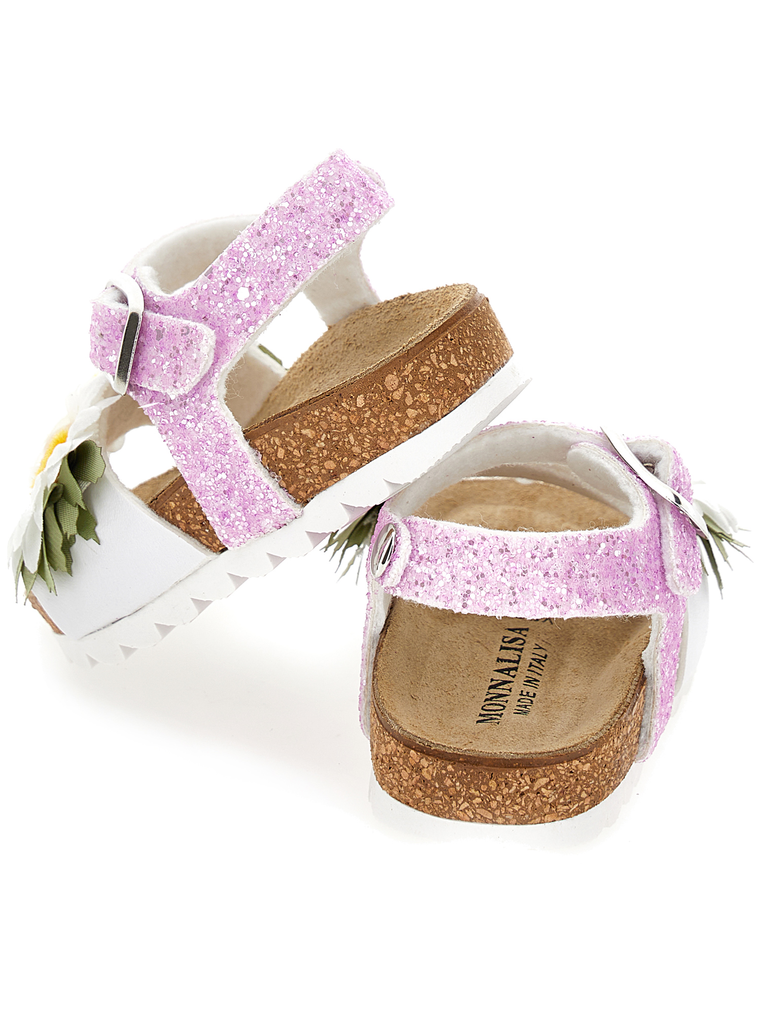 Shop Monnalisa Glitter Sandals With Daisies In Wisteria  + White