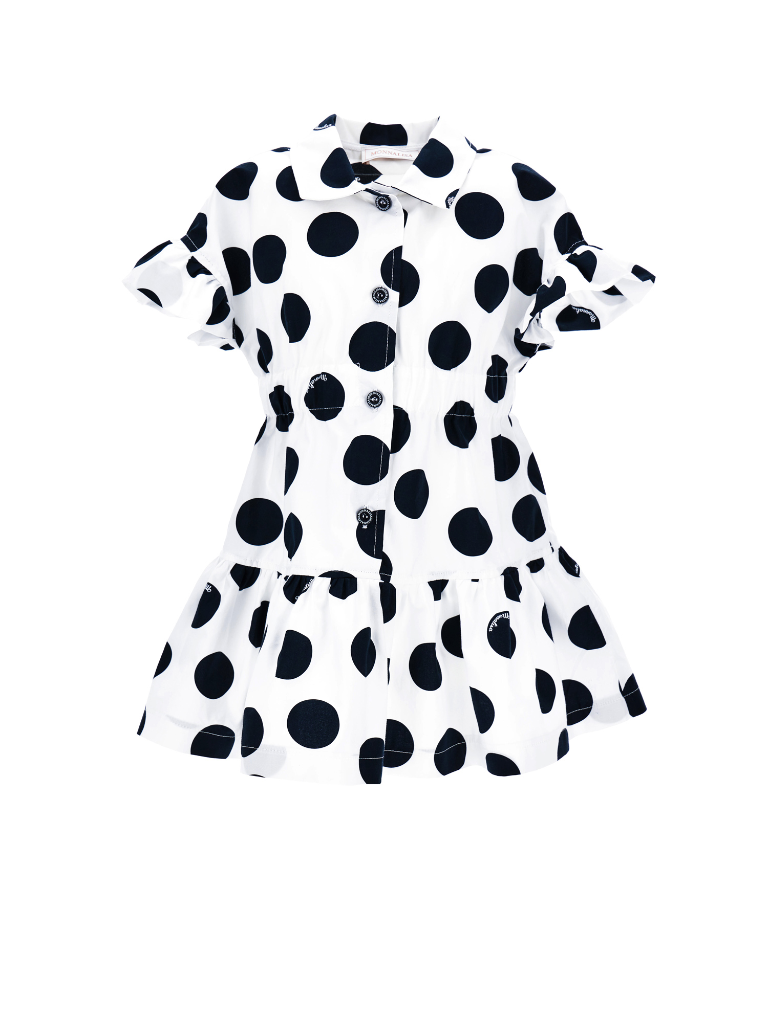 Monnalisa Kids' Cotton Polka-dot Print Shirt Dress In White + Black
