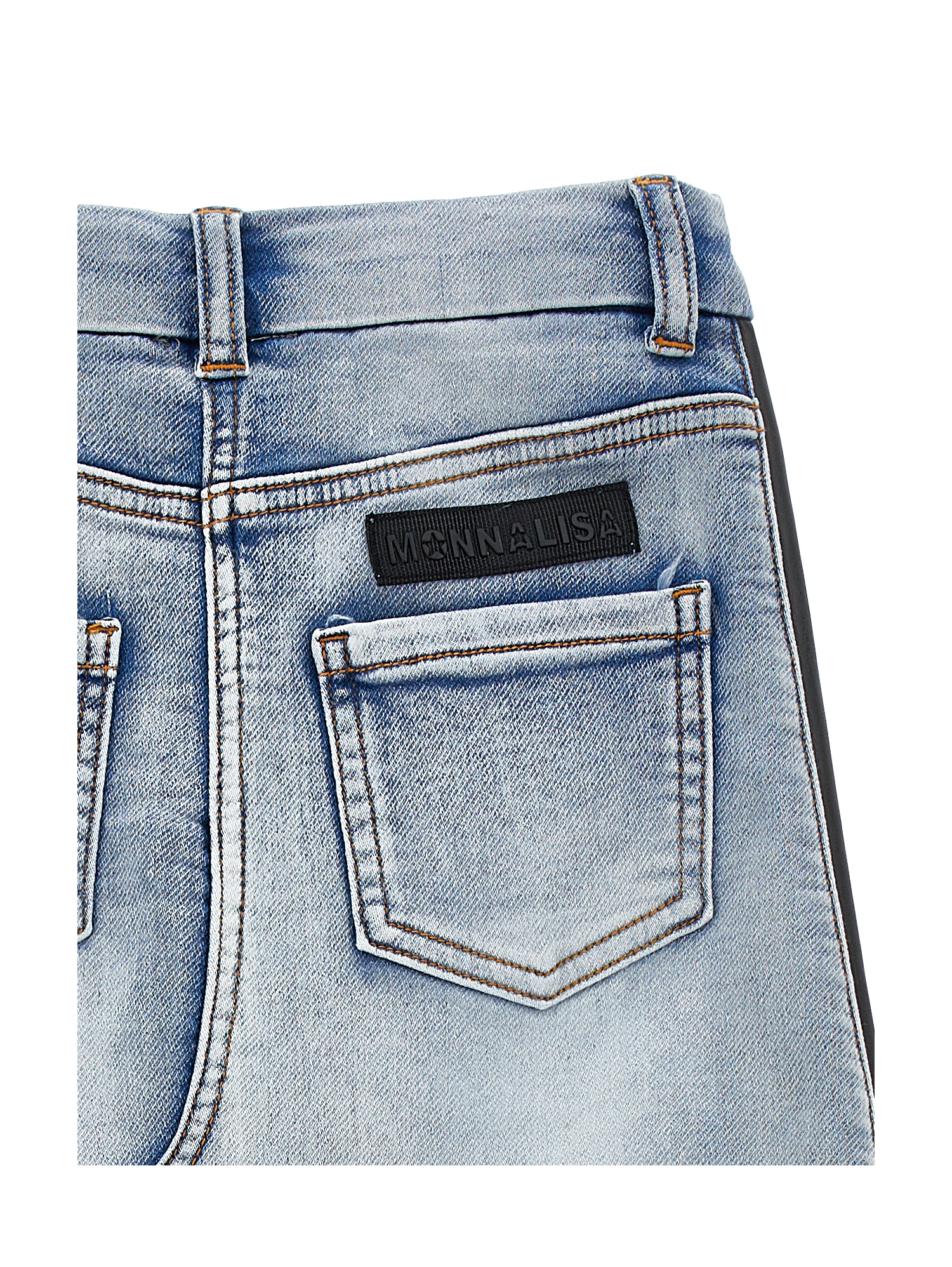 Monnalisa Denim Skirt With Side Bands In Stone Bleach