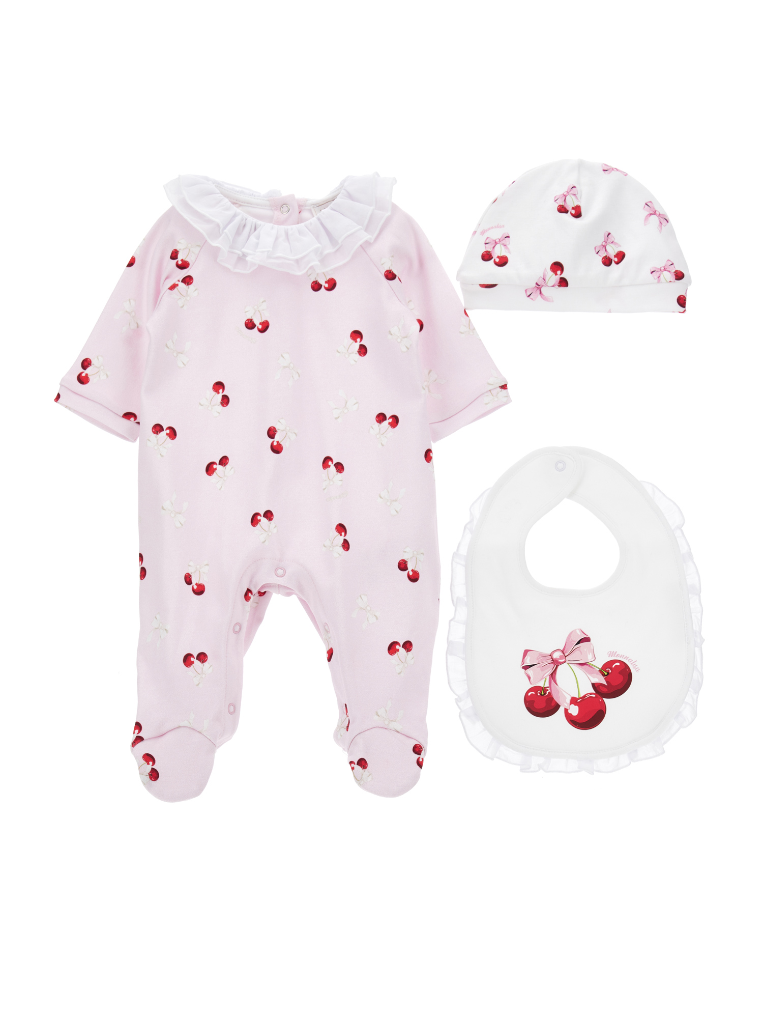 Monnalisa Babies'   Three-piece Set With Cherries In Rosa Fairy Tale