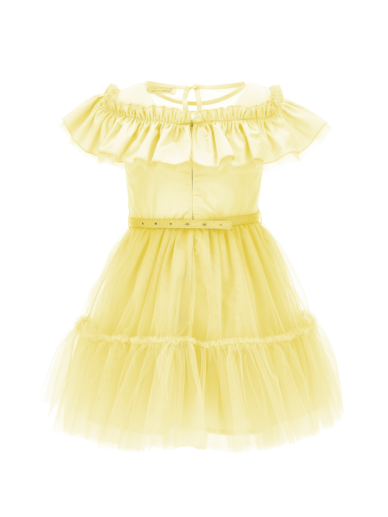 Monnalisa Tulle Dress With Flounce In Light Yellow