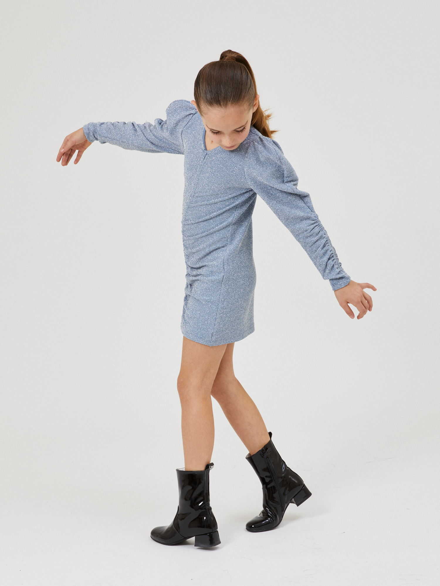 Monnalisa Lurex Knit Dress In Bluestone + Silver