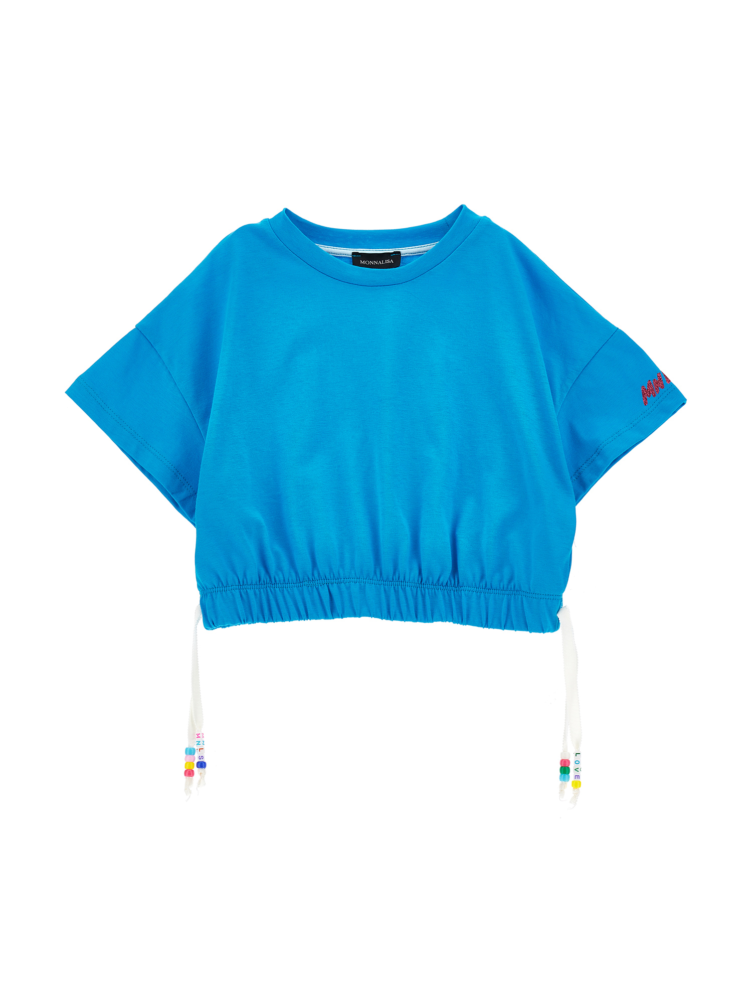 Monnalisa Kids'   Cropped T-shirt With Beads In Turquoise