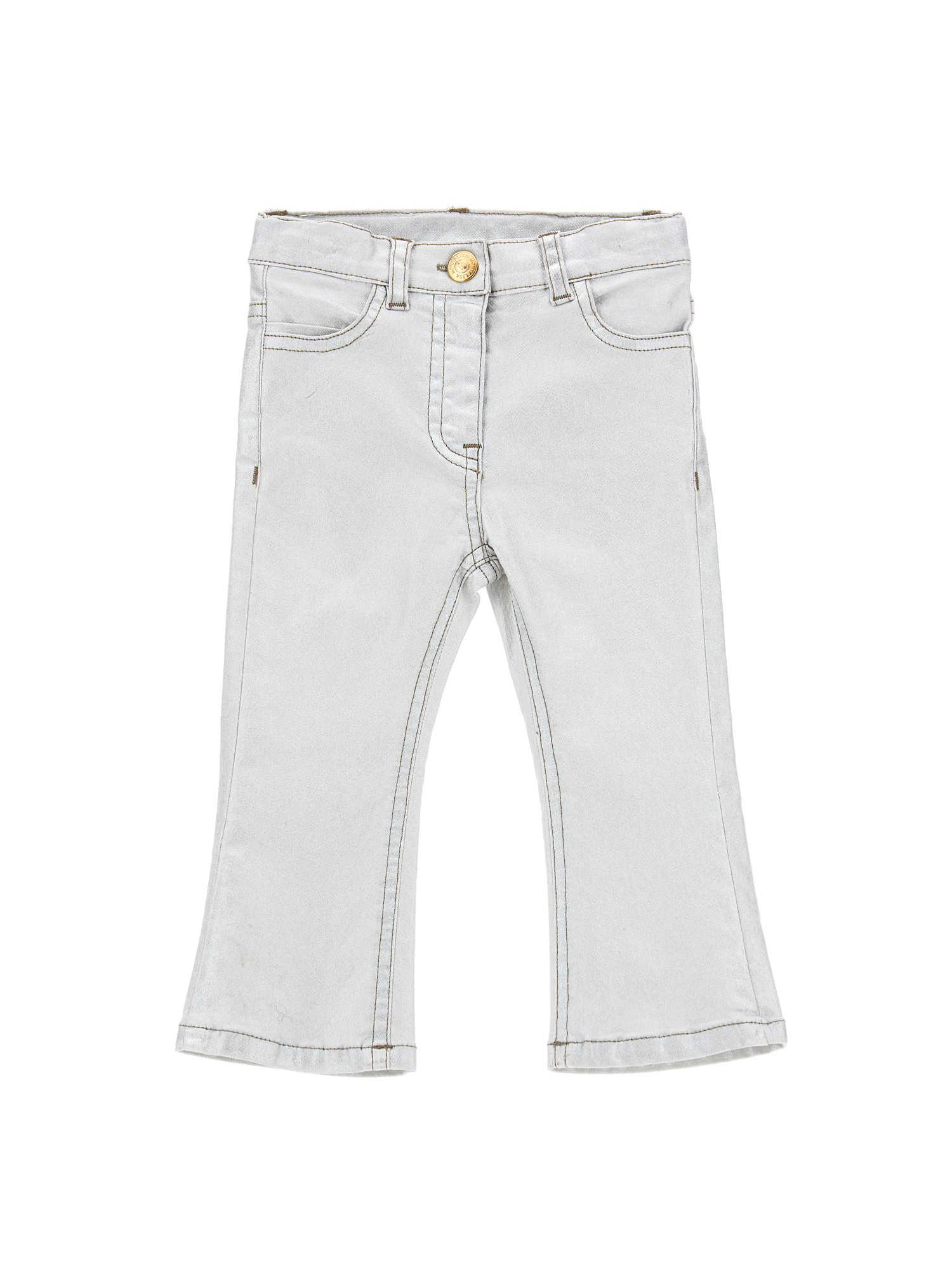 Monnalisa Laminated Denim Trousers In Silver