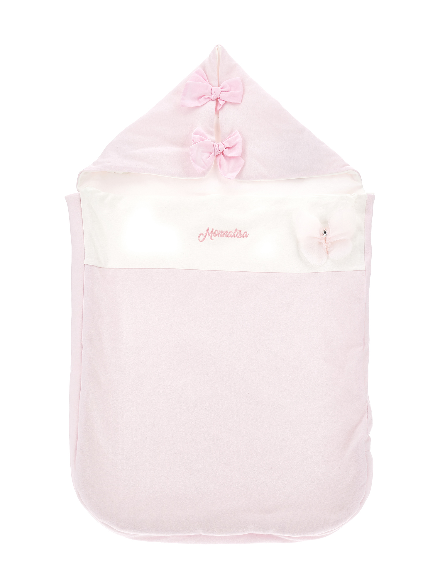 Monnalisa Newborn Cotton Sleeping Bag In Cream + Pink