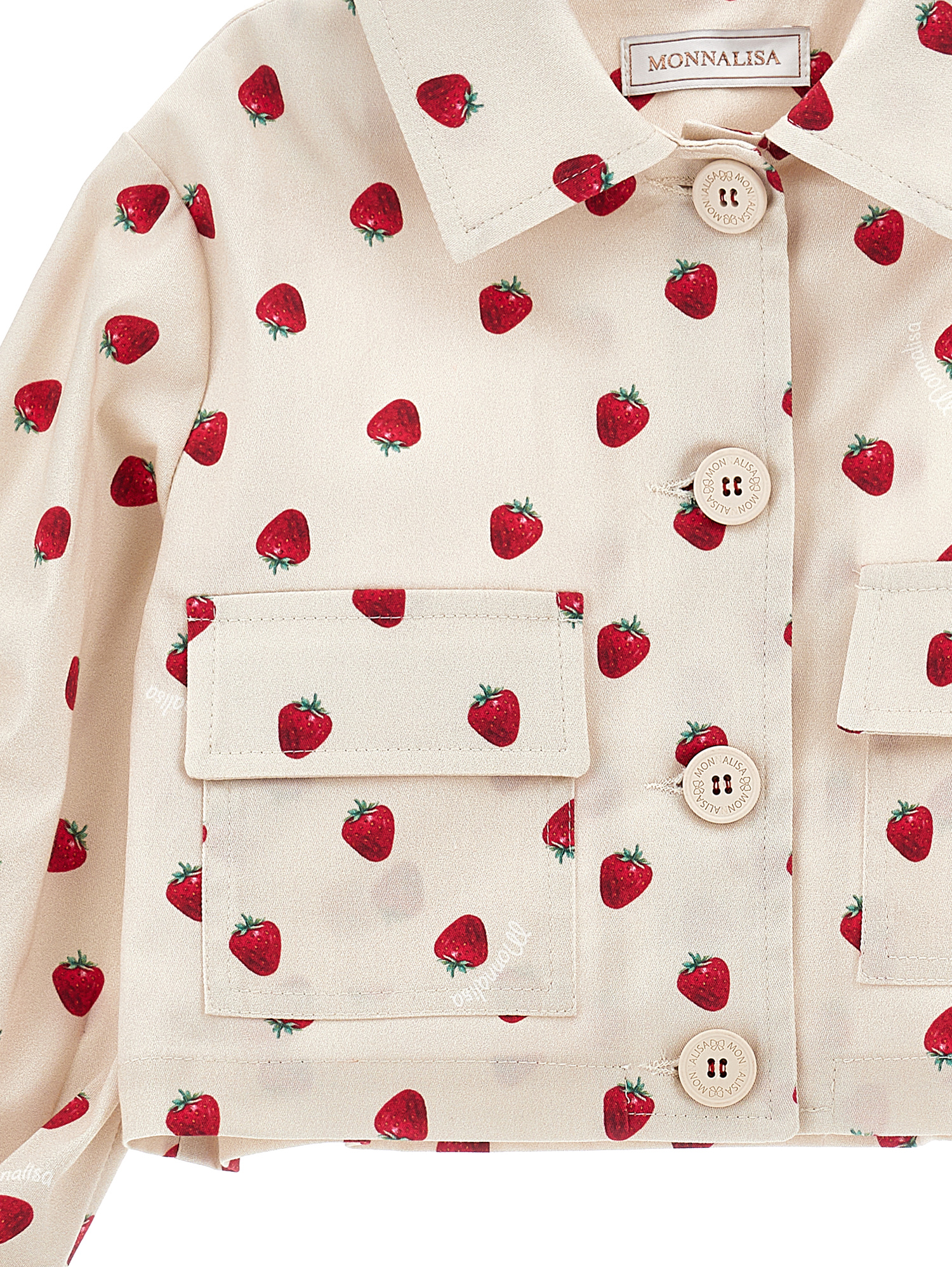 Monnalisa Printed Cotton Gabardine Jacket In Beige + Red