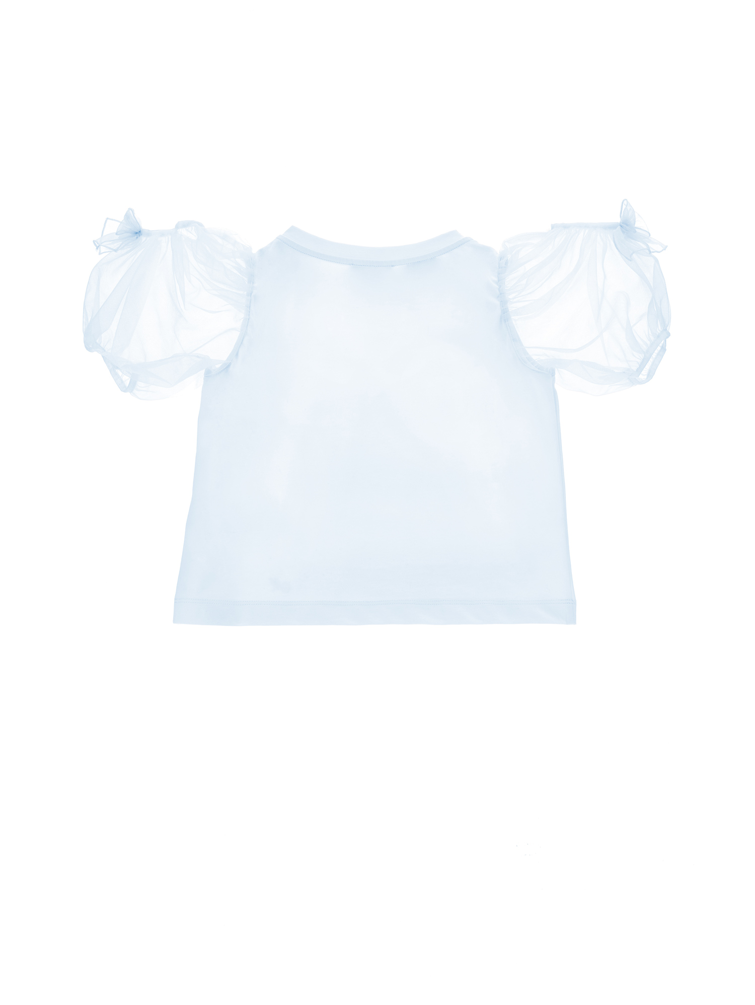 Shop Monnalisa Jersey T-shirt With Balloon Sleeves In Sky Blue