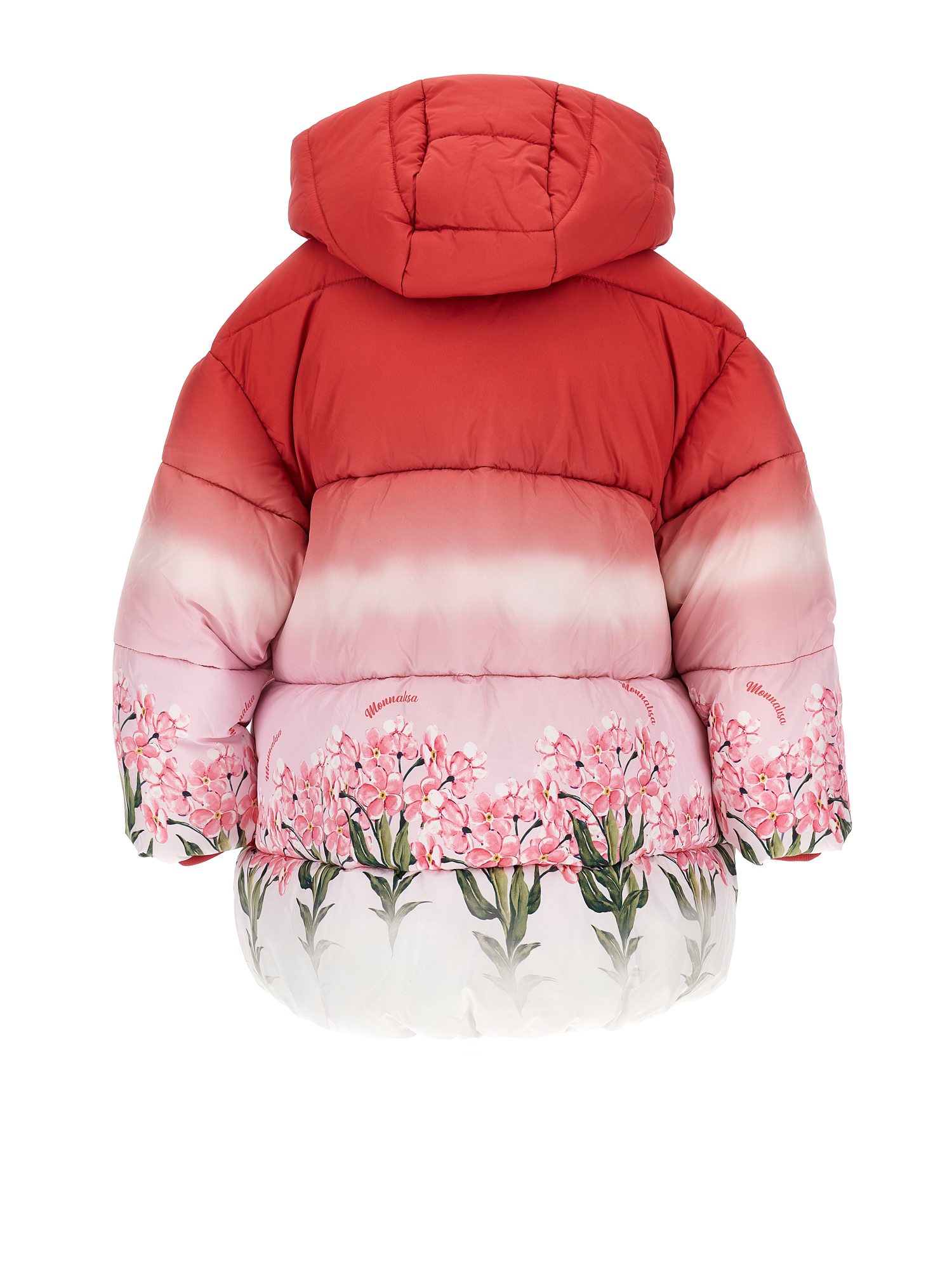 Monnalisa Graduated Down Coat With Flowers In Rosa Fairytale + Cream