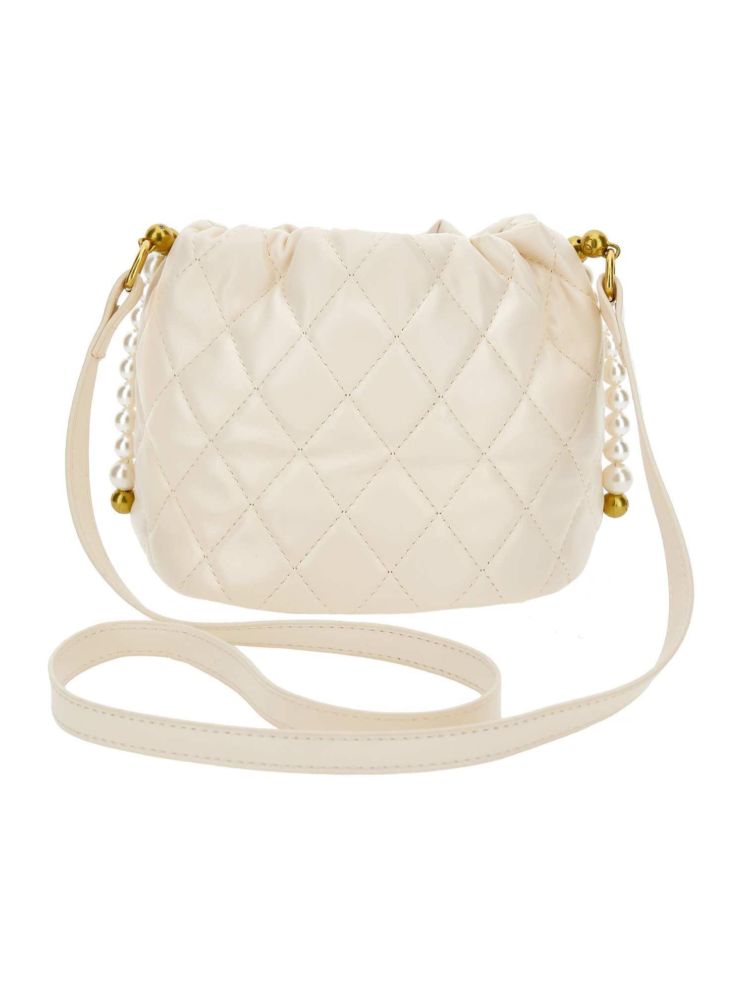 Shop Monnalisa Coated Fabric Bucket Bag In Cream