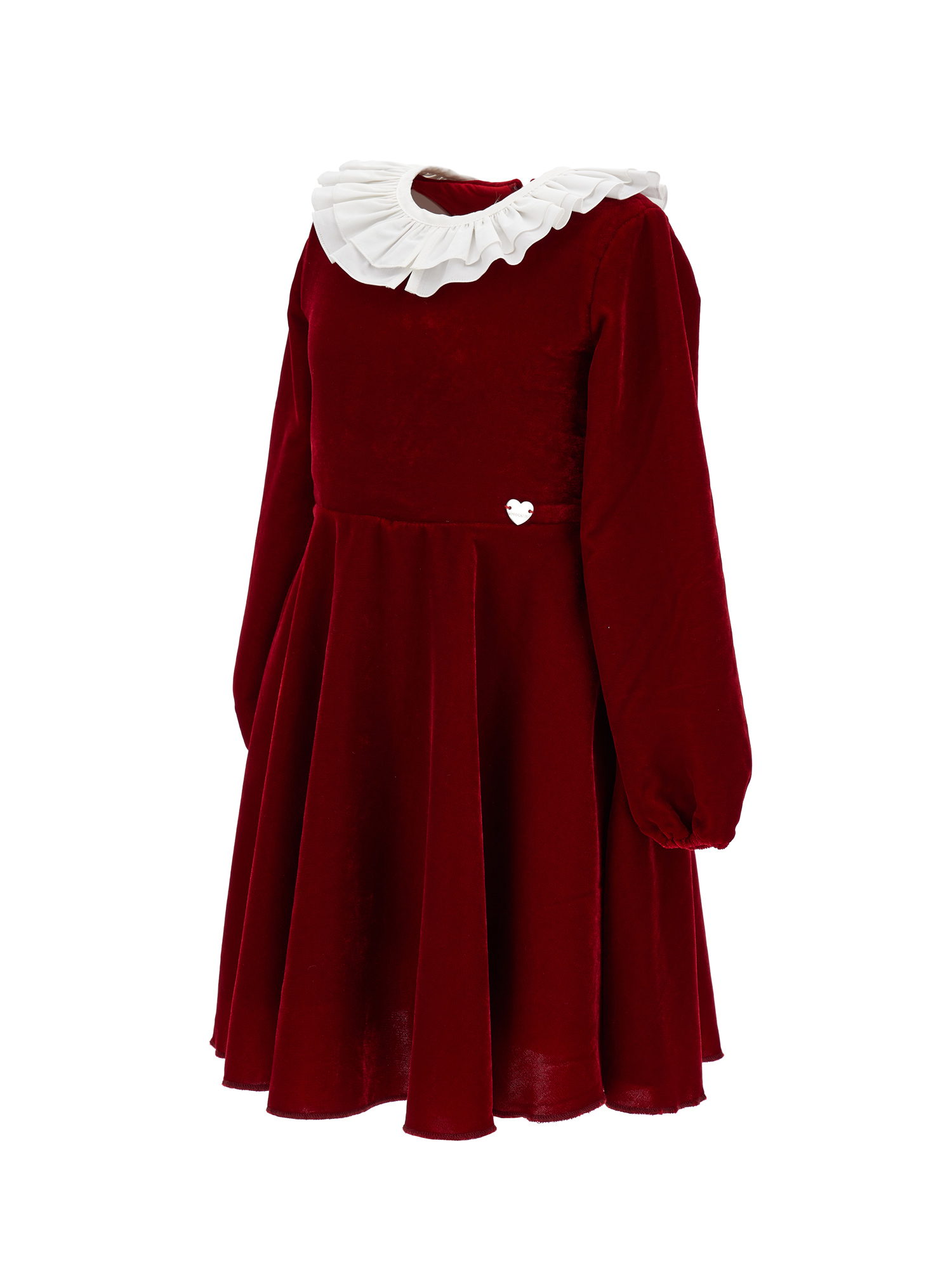 Monnalisa Smooth Velvet Godet Dress In Ruby Red