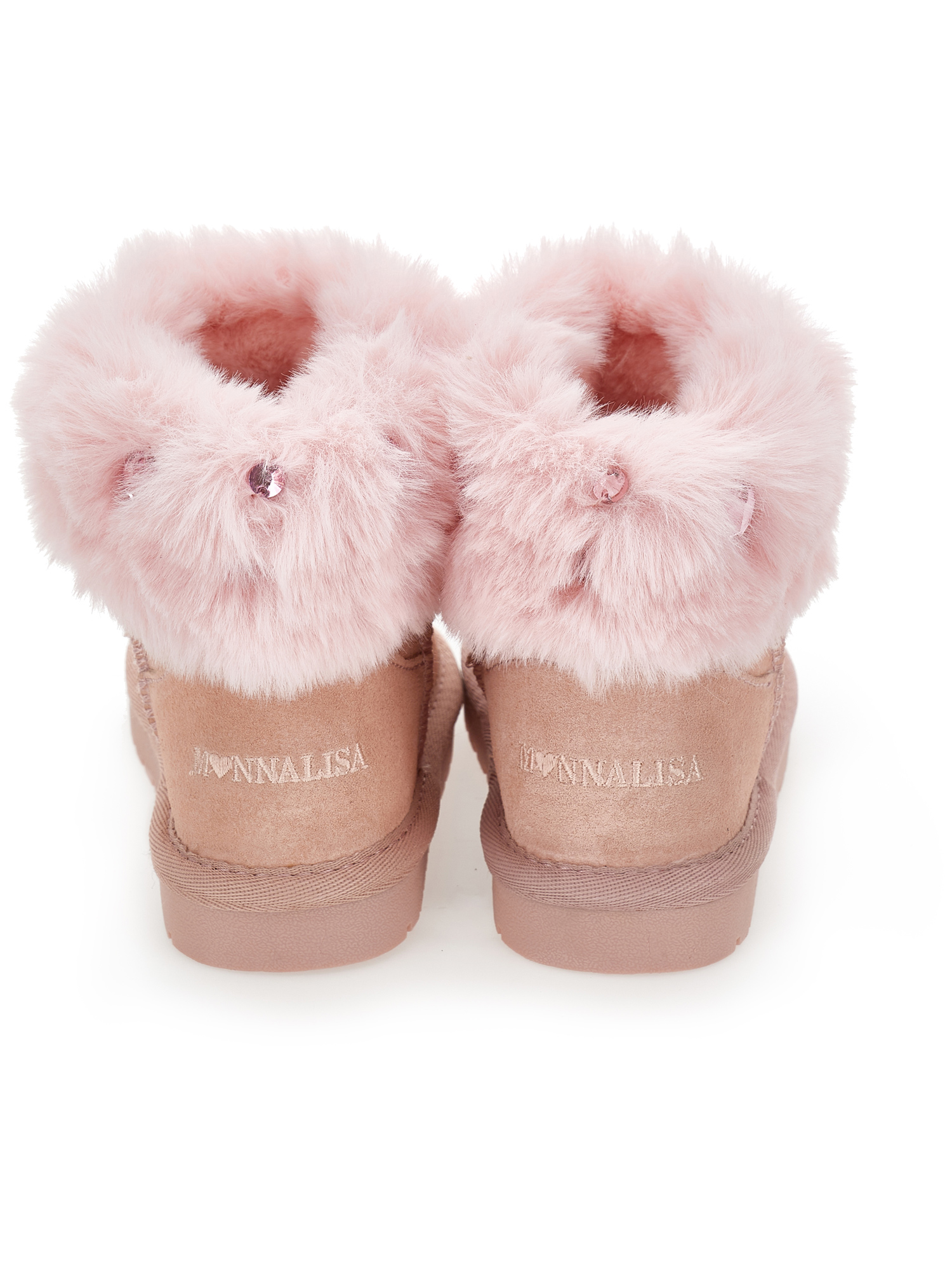 Monnalisa Fur Boots With Rhinestones In Brown