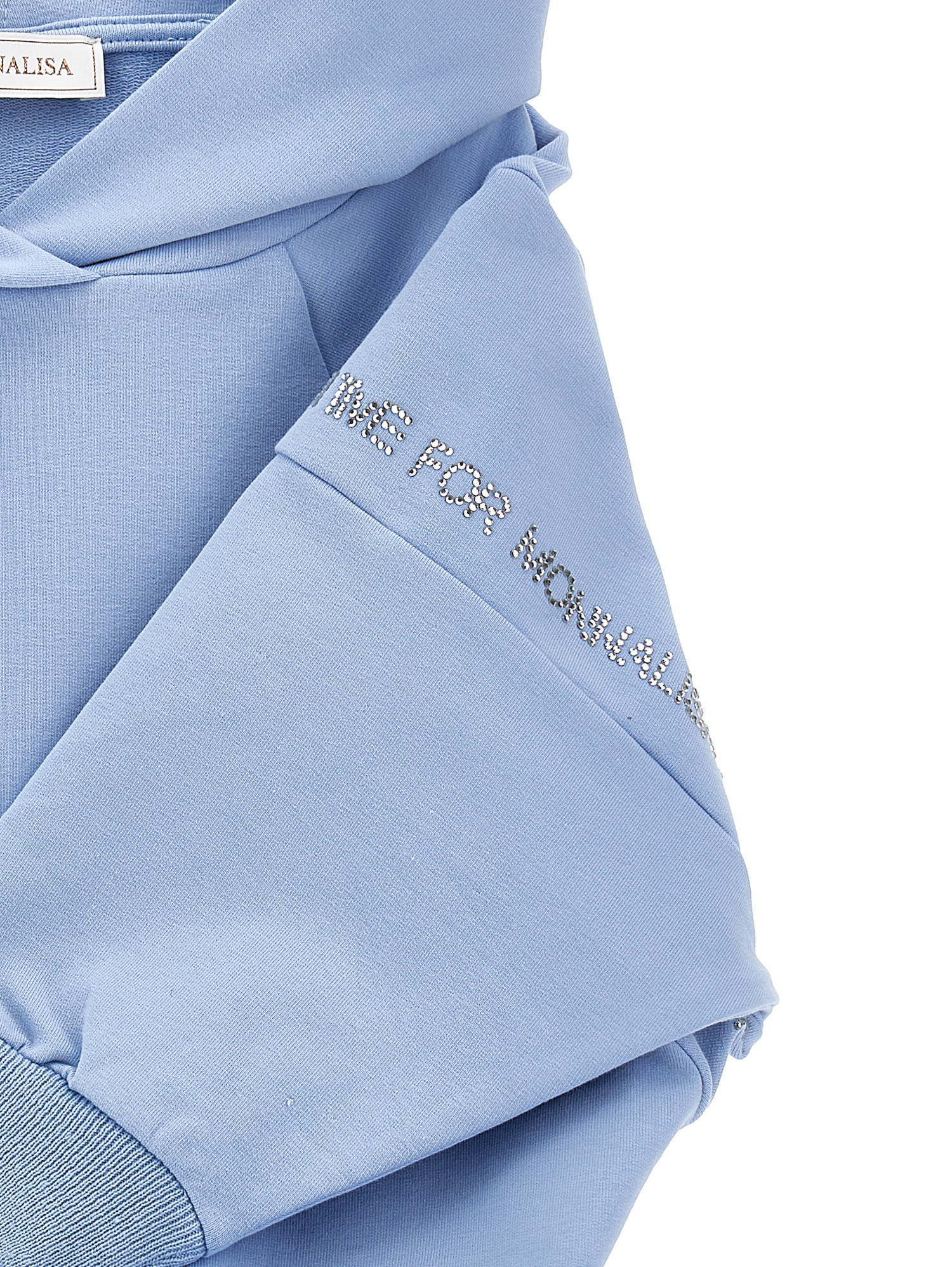 Shop Monnalisa Cotton Hoodie With Studs In Light Blue