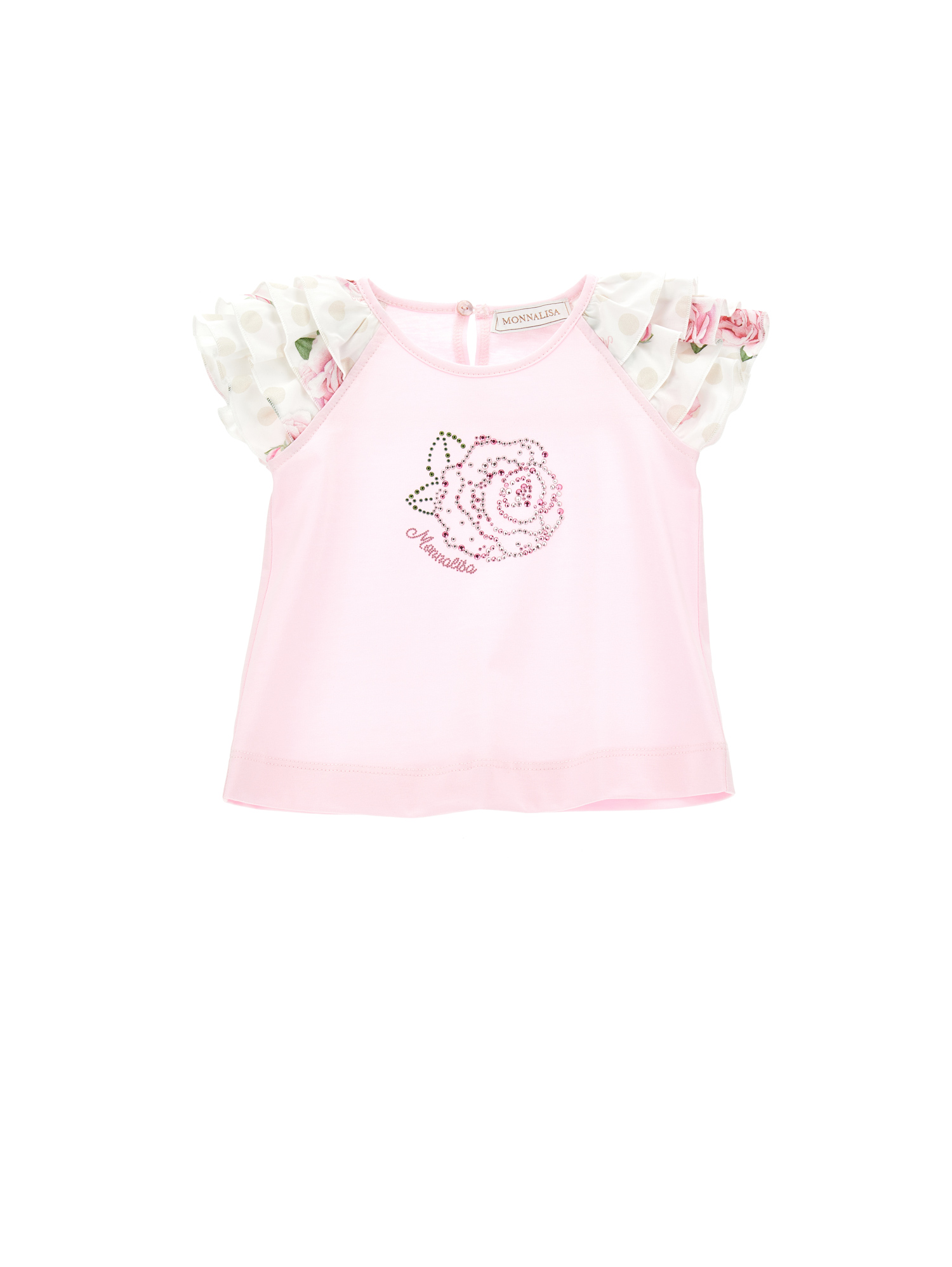 Monnalisa Frou Frou Sleeve Cotton T-shirt In Rosa Fairy Tale