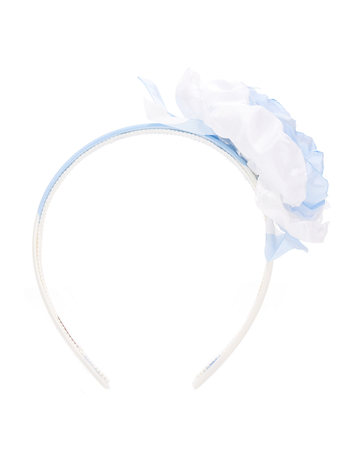 Monnalisa Kids'   Striped Taffeta Headband In Cream White + Sky Blue
