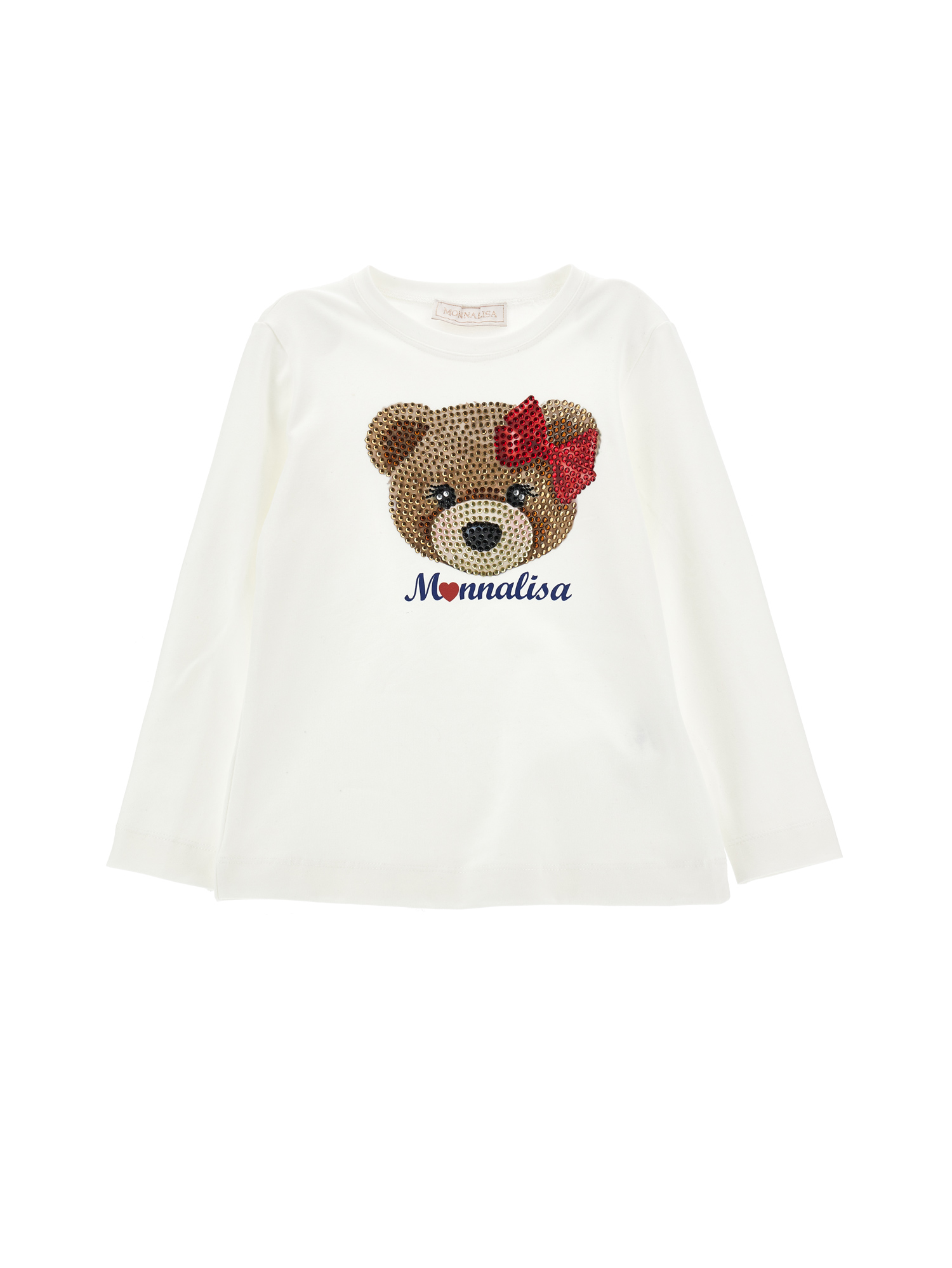 Monnalisa T-shirt maniche lunghe orsetto strass