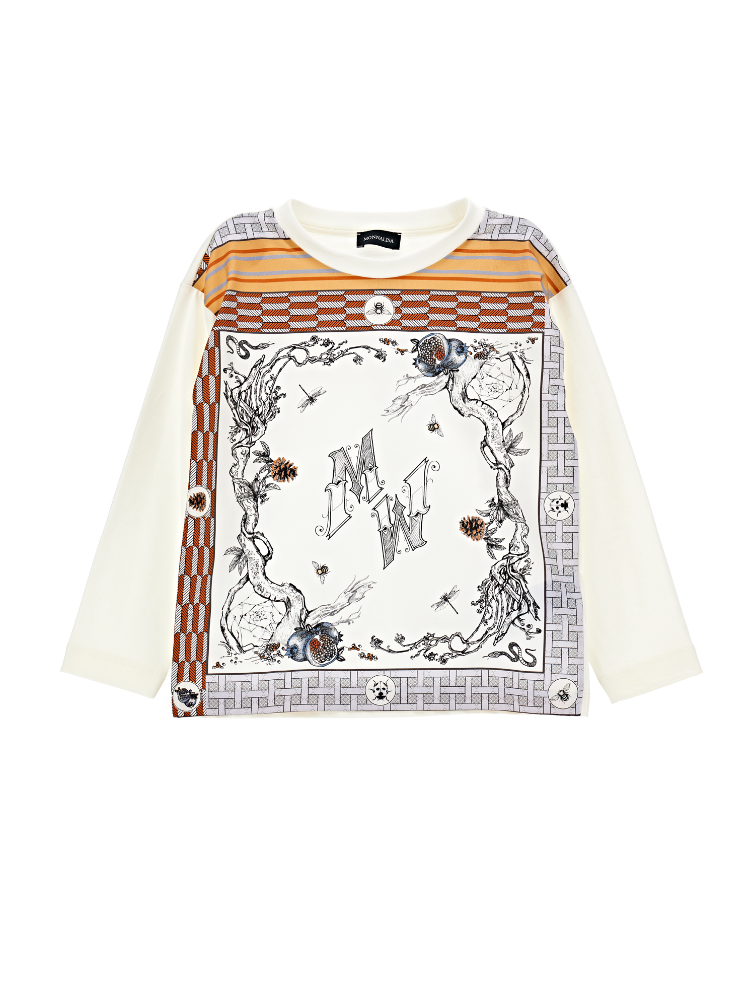 Monnalisa Scarf Print Cotton T-shirt In Gardeniacf