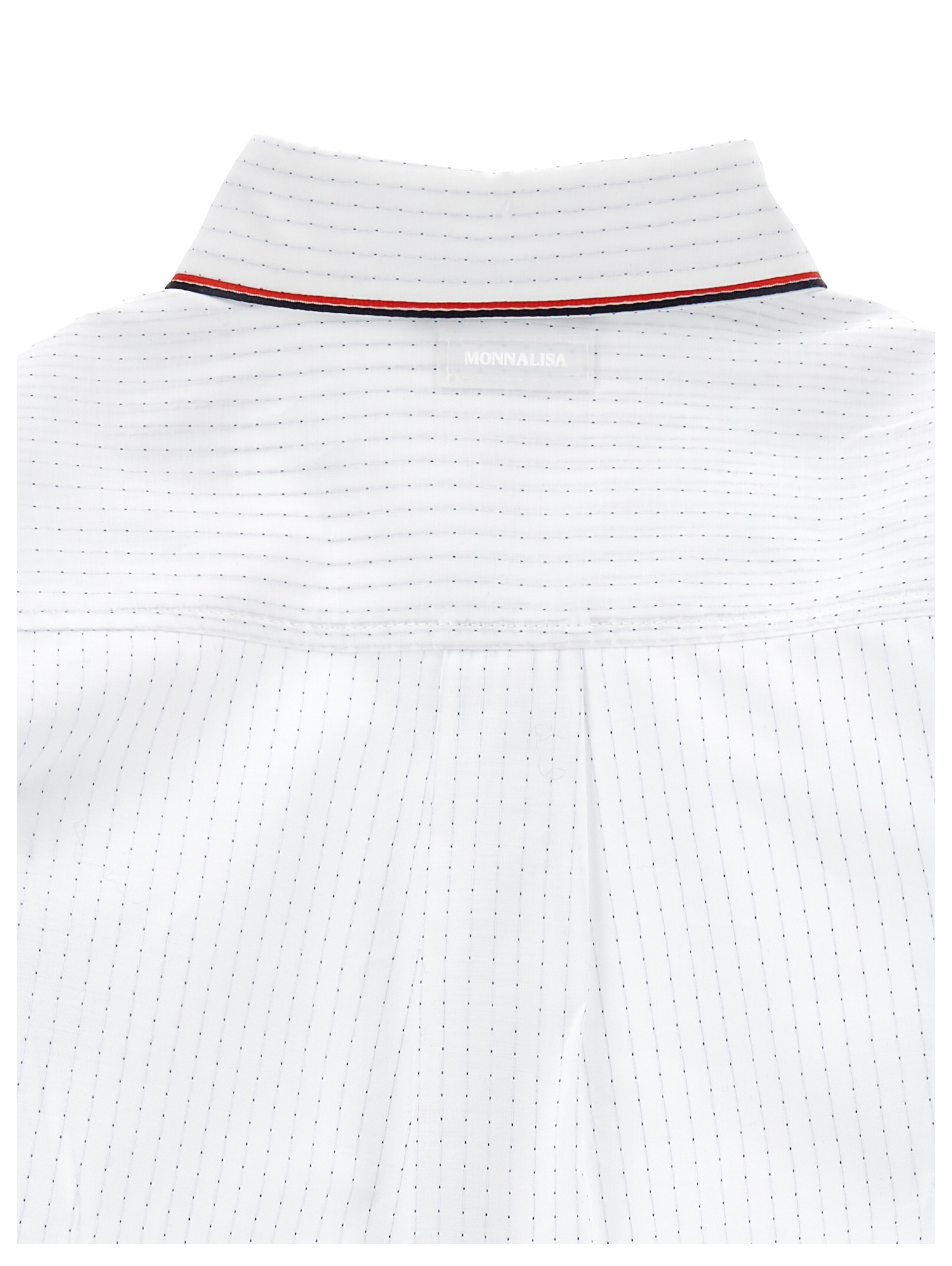 Monnalisa Micro Polka Dot Stripe Shirt In Cream + Navy Blue