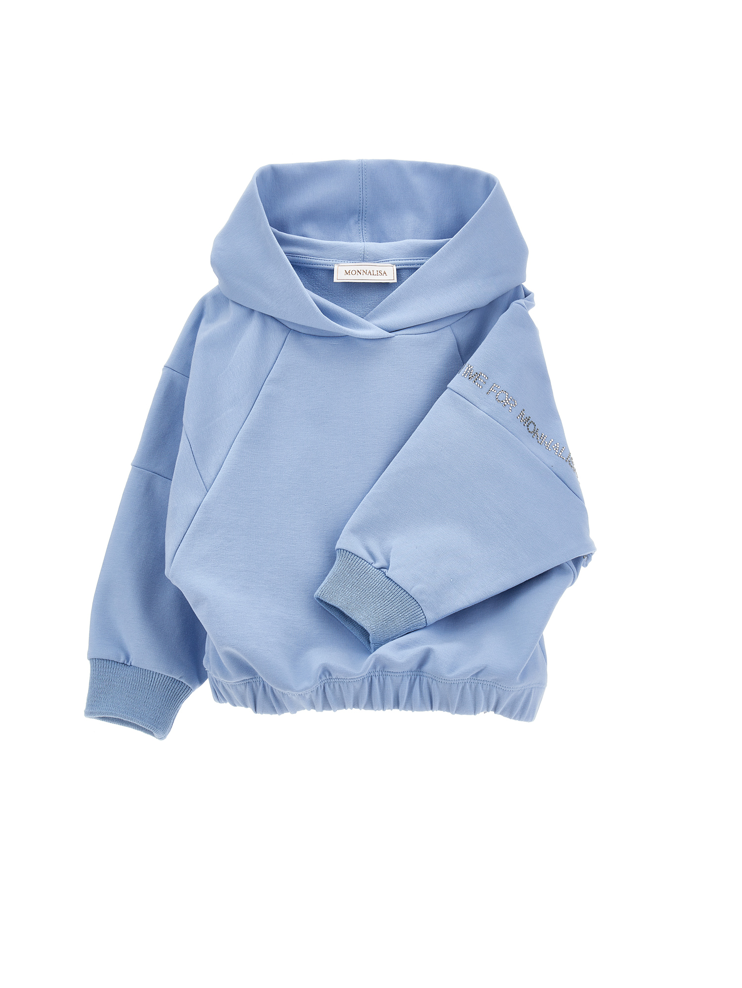 Shop Monnalisa Cotton Hoodie With Studs In Light Blue