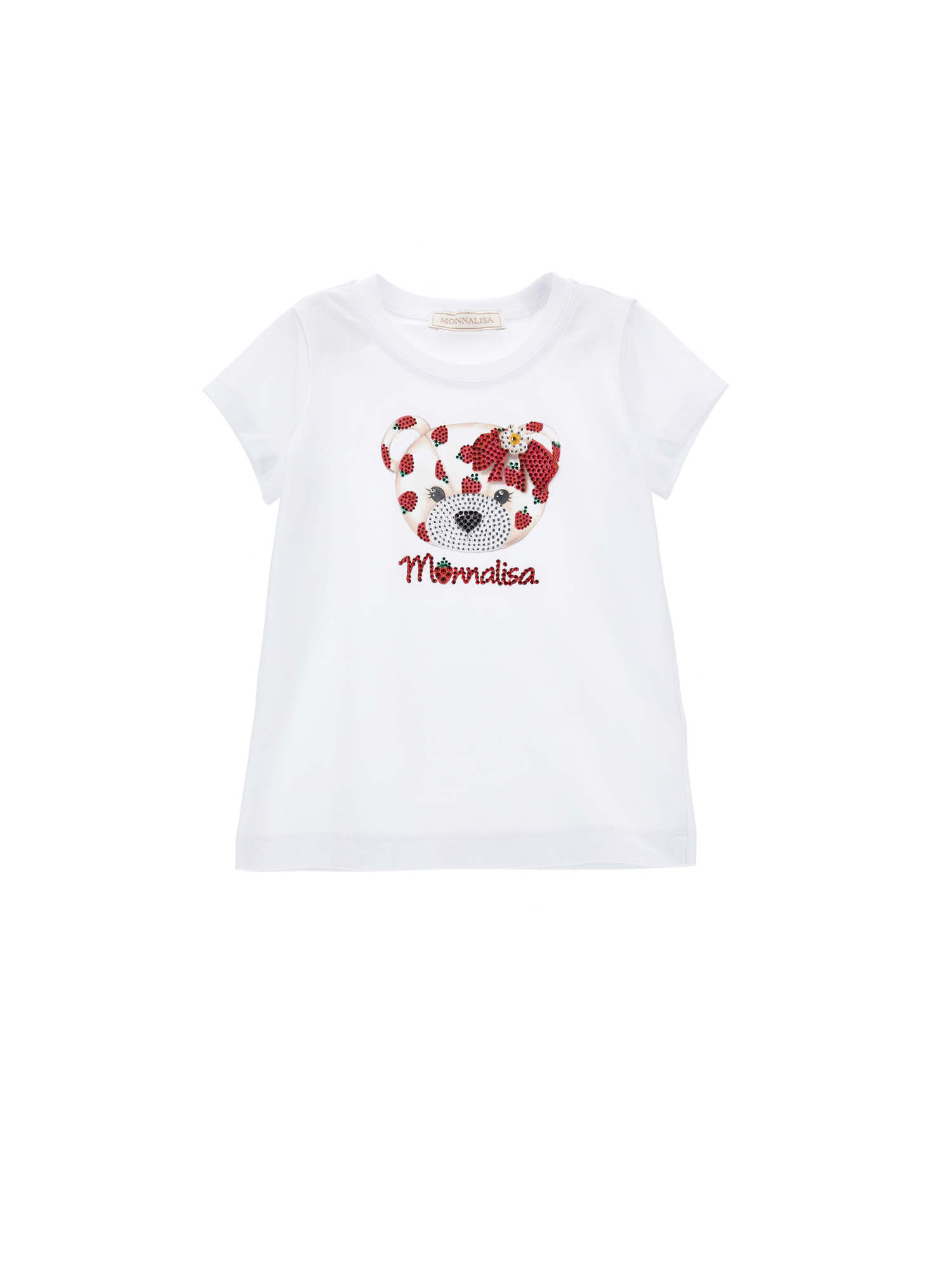 Monnalisa Rhinestone Teddy Bear T-shirt In White