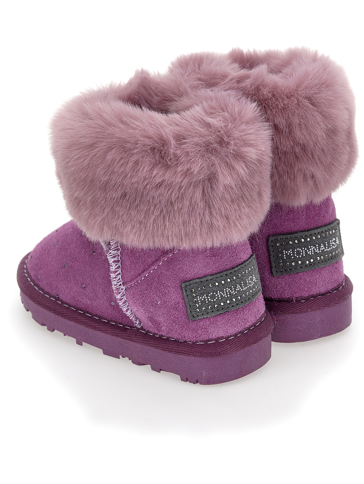 Monnalisa Crusted Leather Boots With Rhinestones In Wisteria