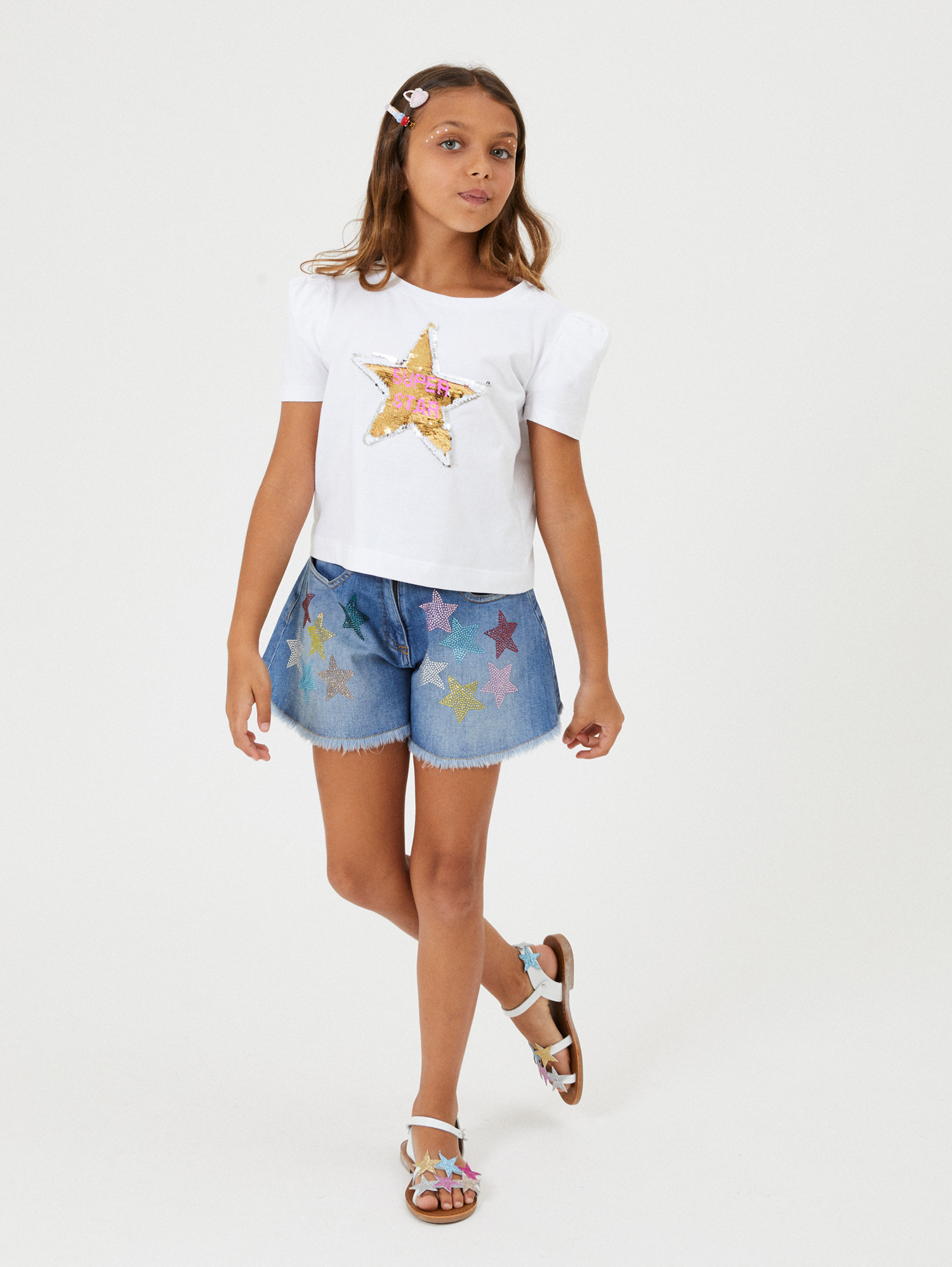 Shop Monnalisa Cotton T-shirt With Sequins In White