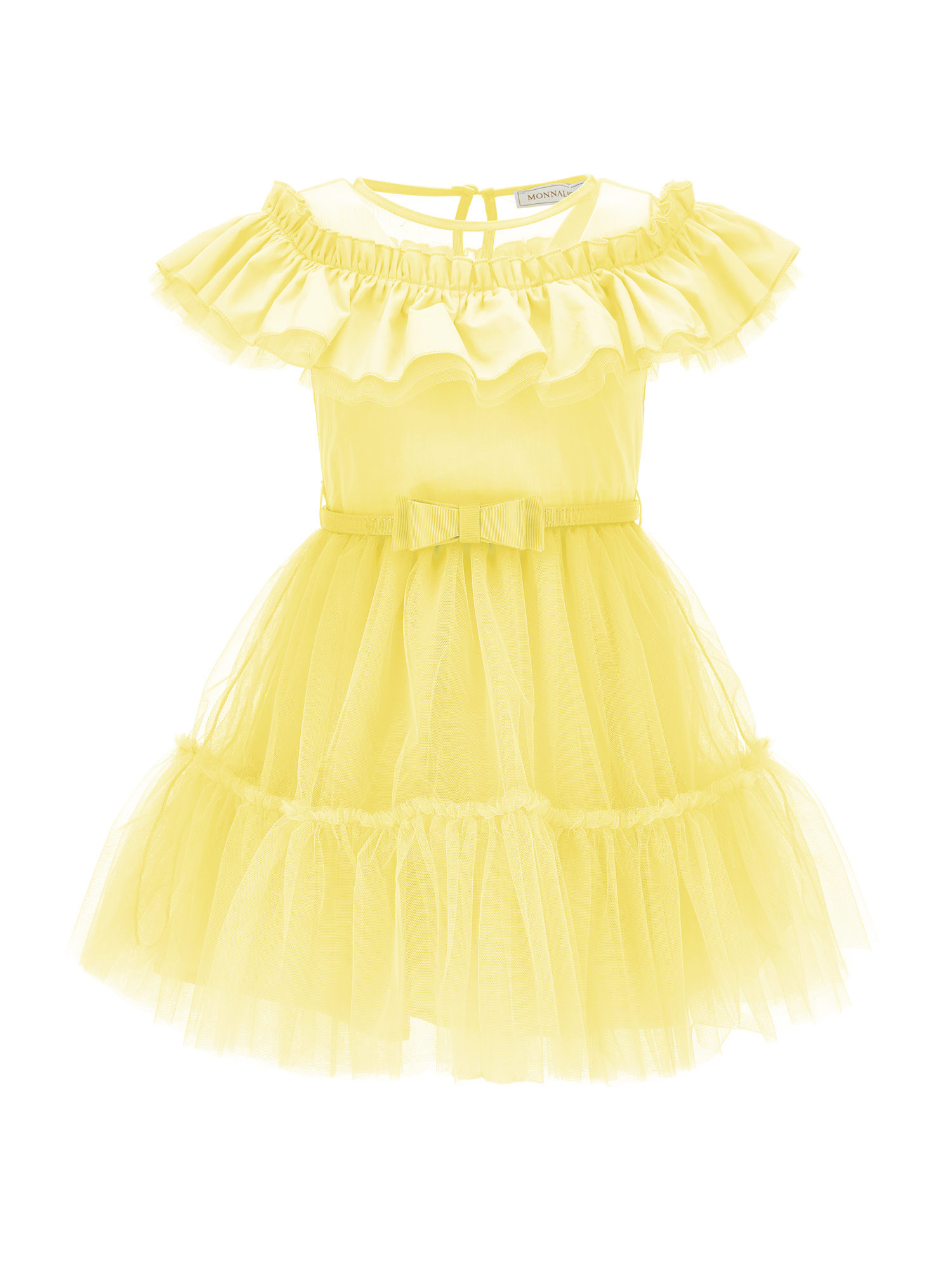 Monnalisa Tulle Dress With Flounce In Light Yellow