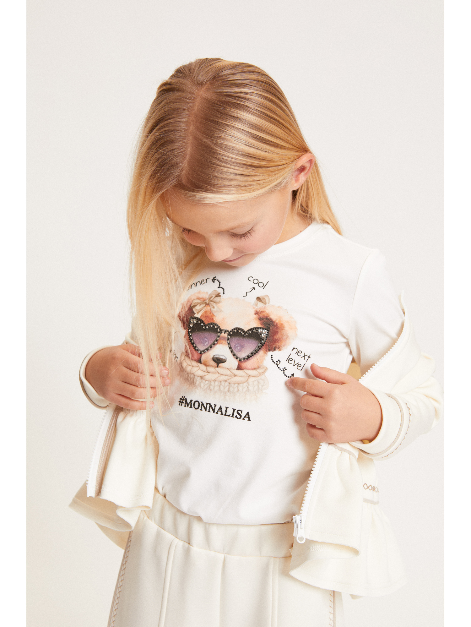 Monnalisa Bear-graphic Long-sleeve T-shirt In White