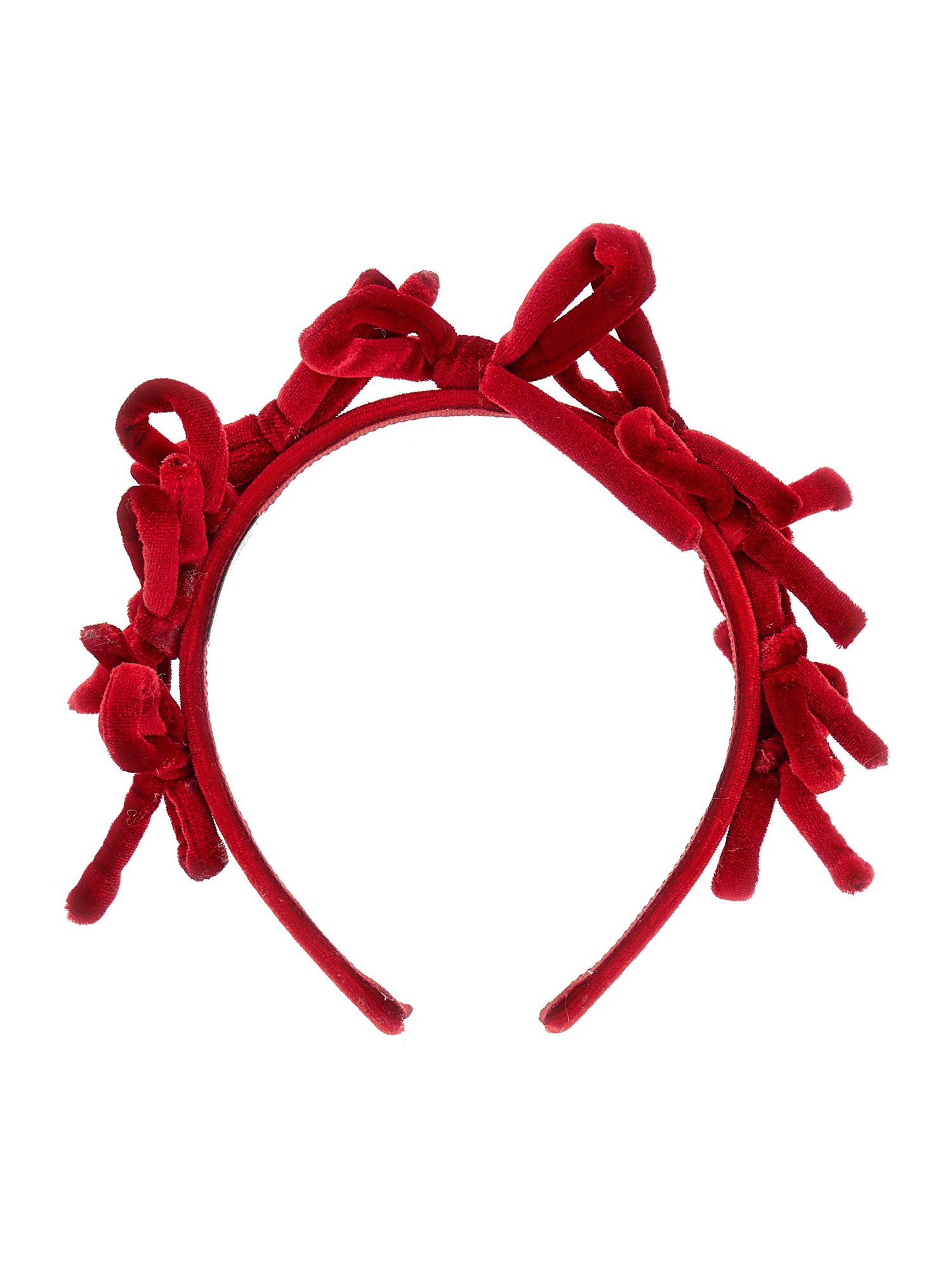 Monnalisa Velvet Headband With Bows In Red