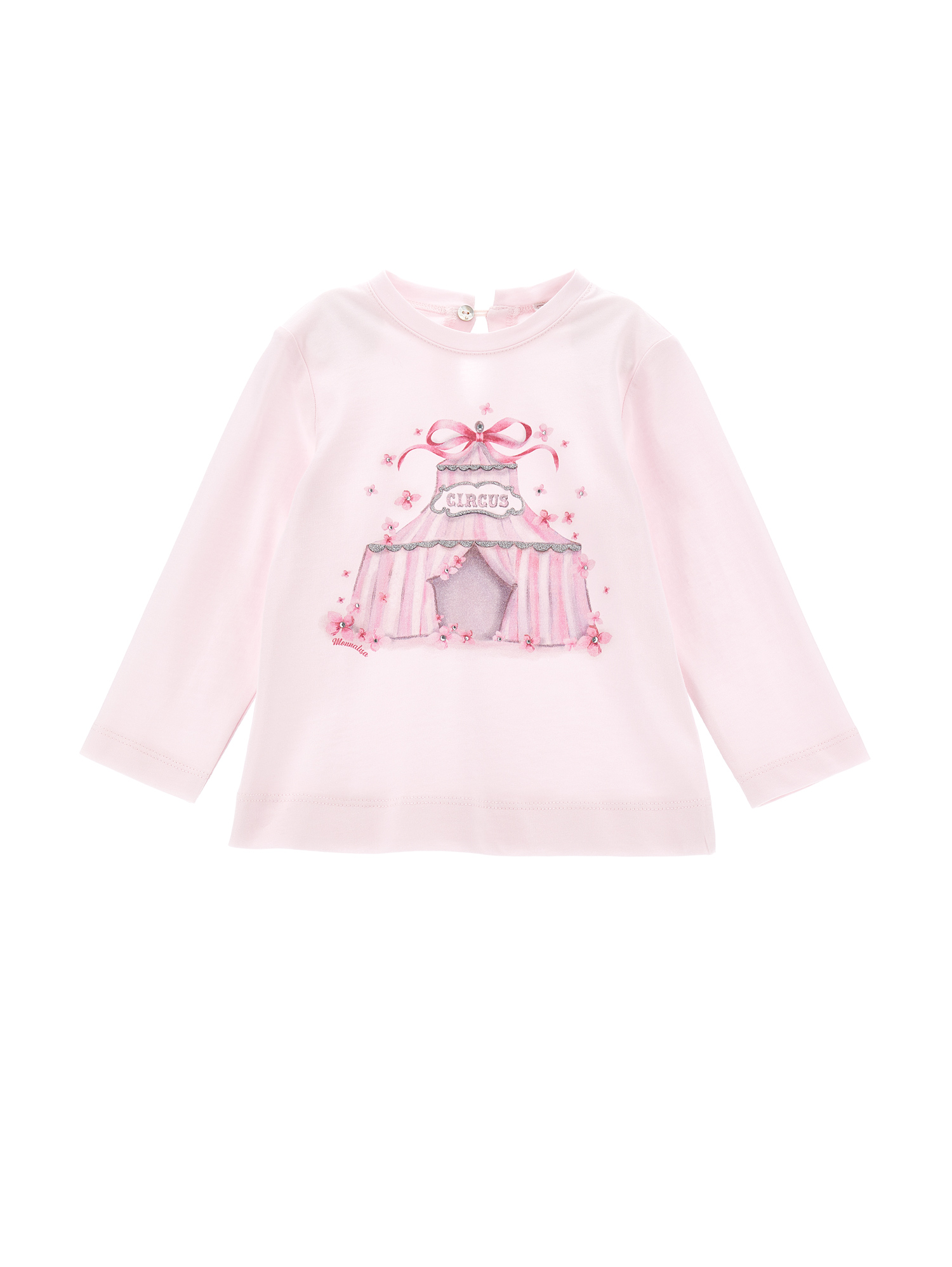 Monnalisa Cotton Jersey T-shirt With Rhinestones In Rosa Fairy Tale