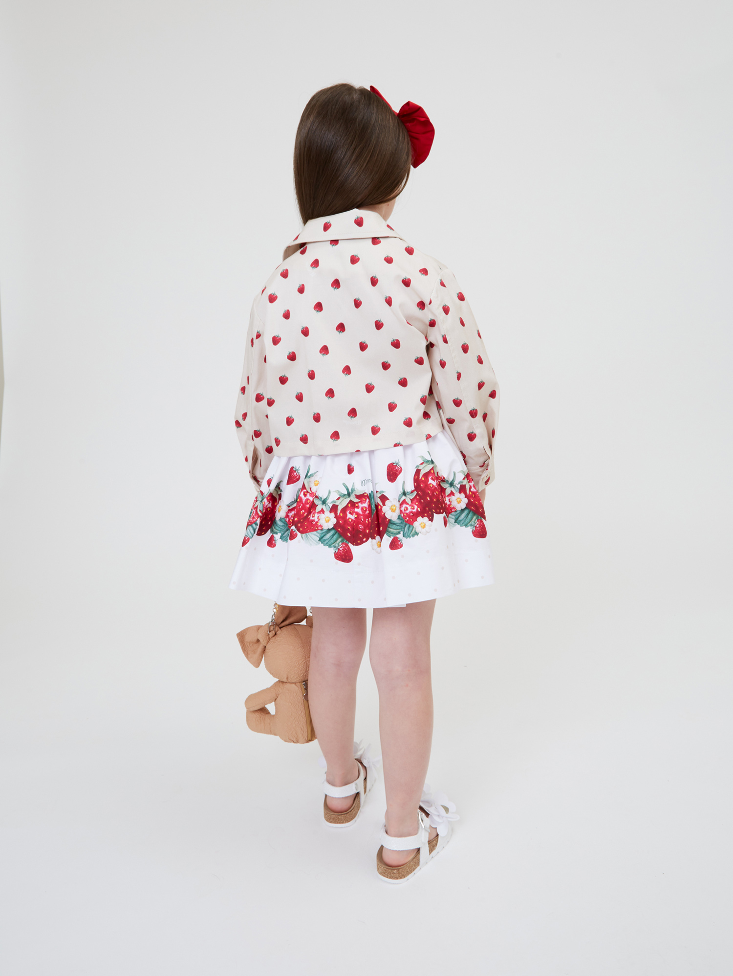 Shop Monnalisa Strawberry Print Poplin Skirt In White + Red