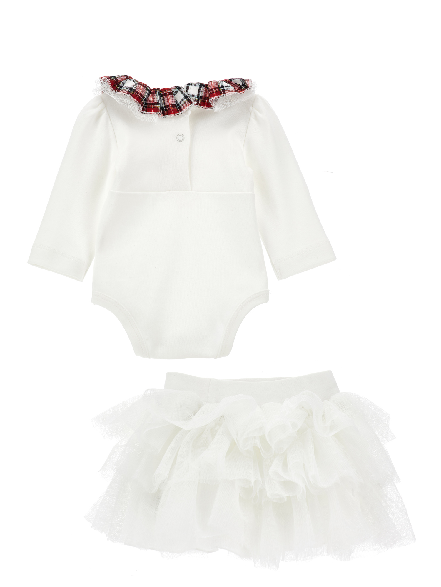 Monnalisa Two-piece Bodysuit And Skirt Set In Cream + Ruby Red