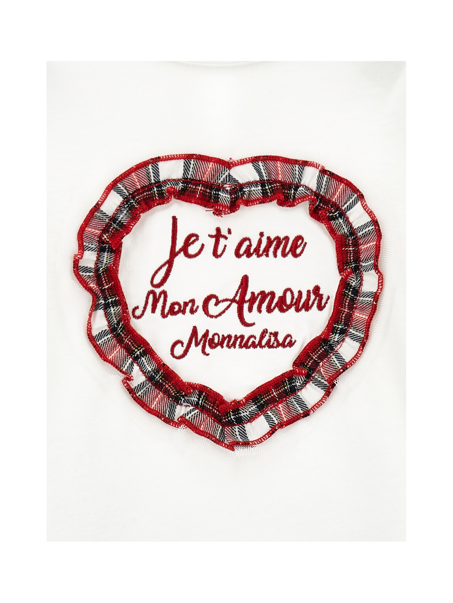 Monnalisa Mon Amour Tartan T-shirt In Cream