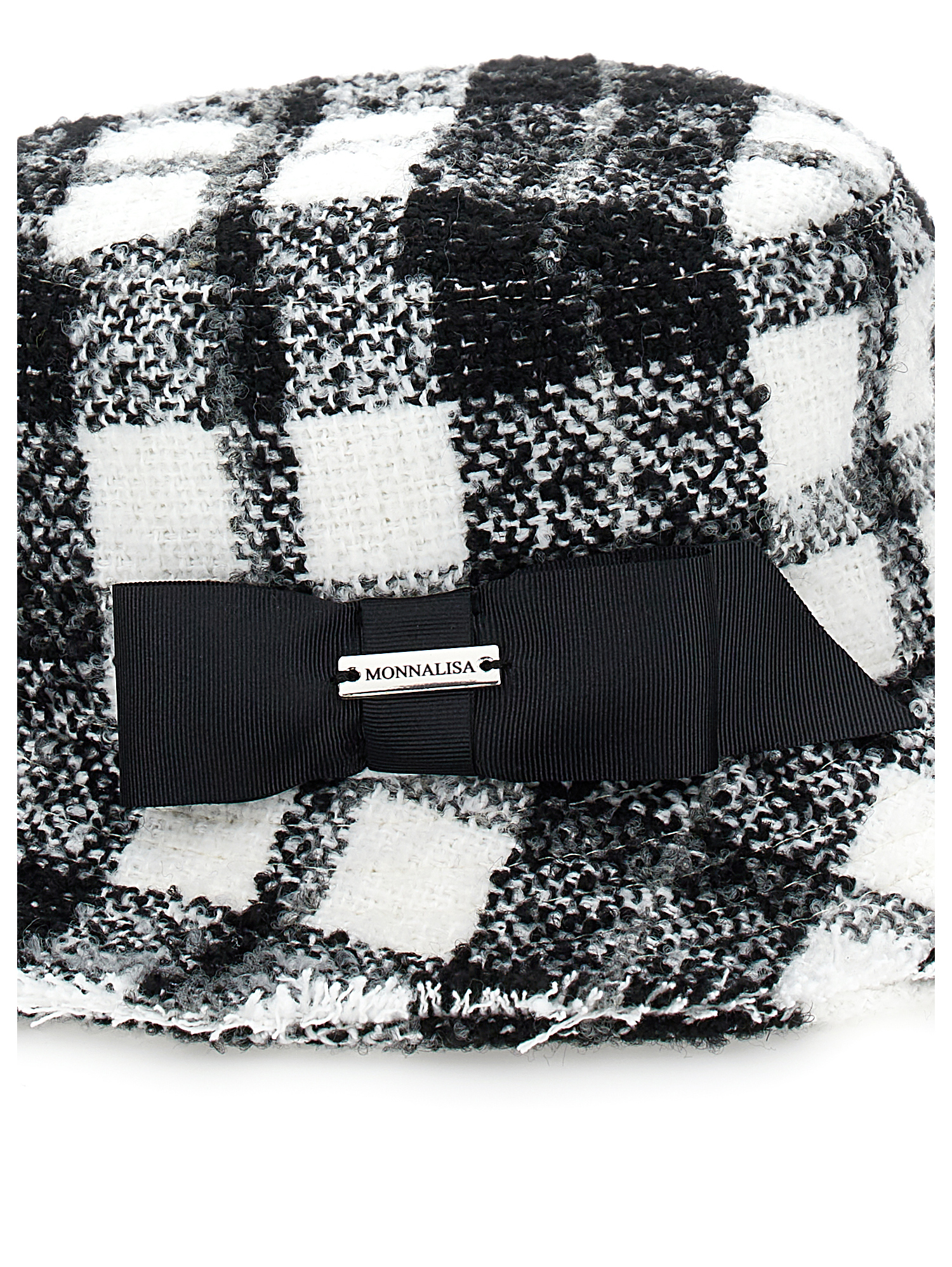 Monnalisa Tartan Hat With Small Brim In Cream + Black
