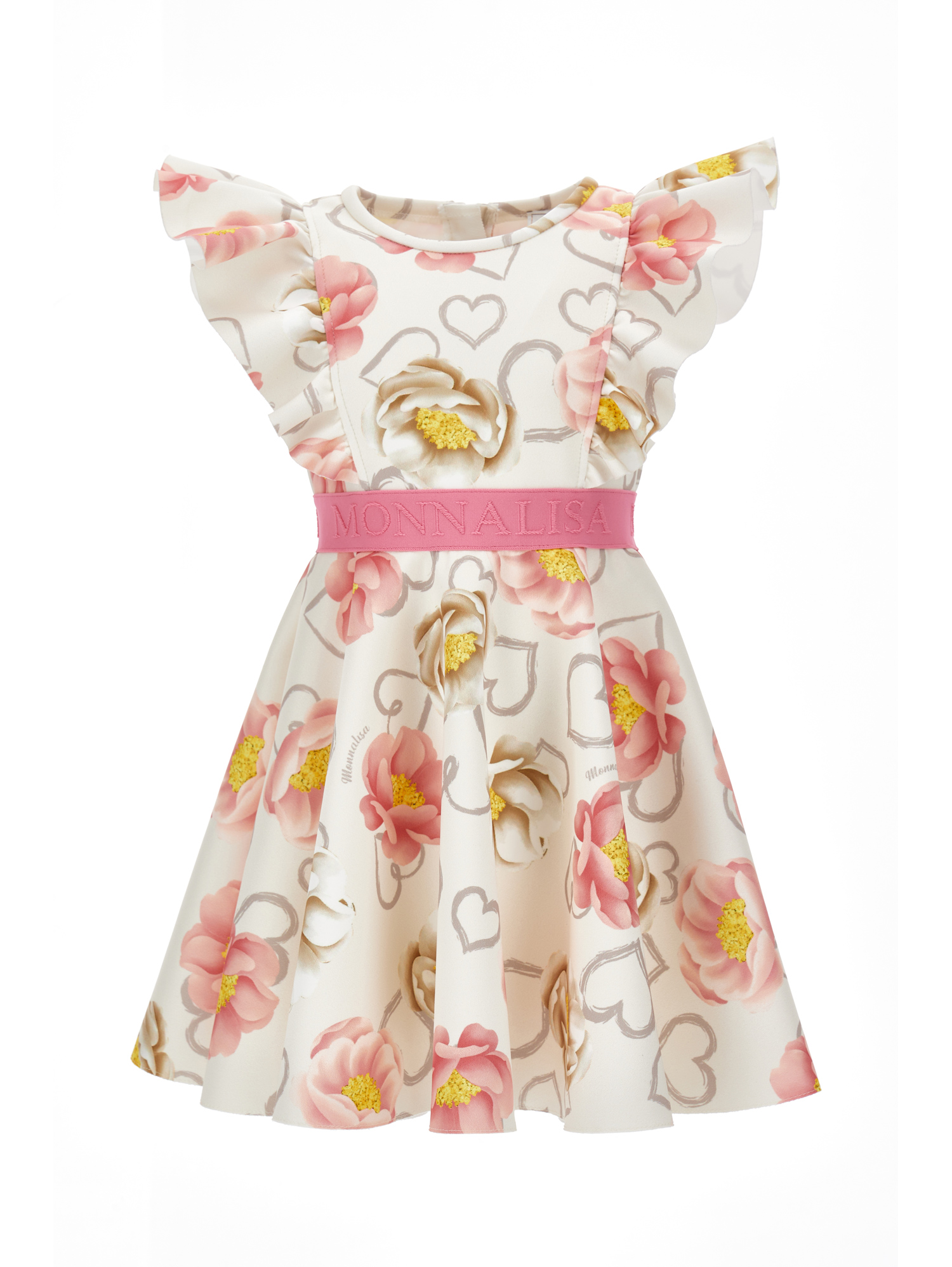 Monnalisa Kids'   Floral Neoprene Dress In Ecru