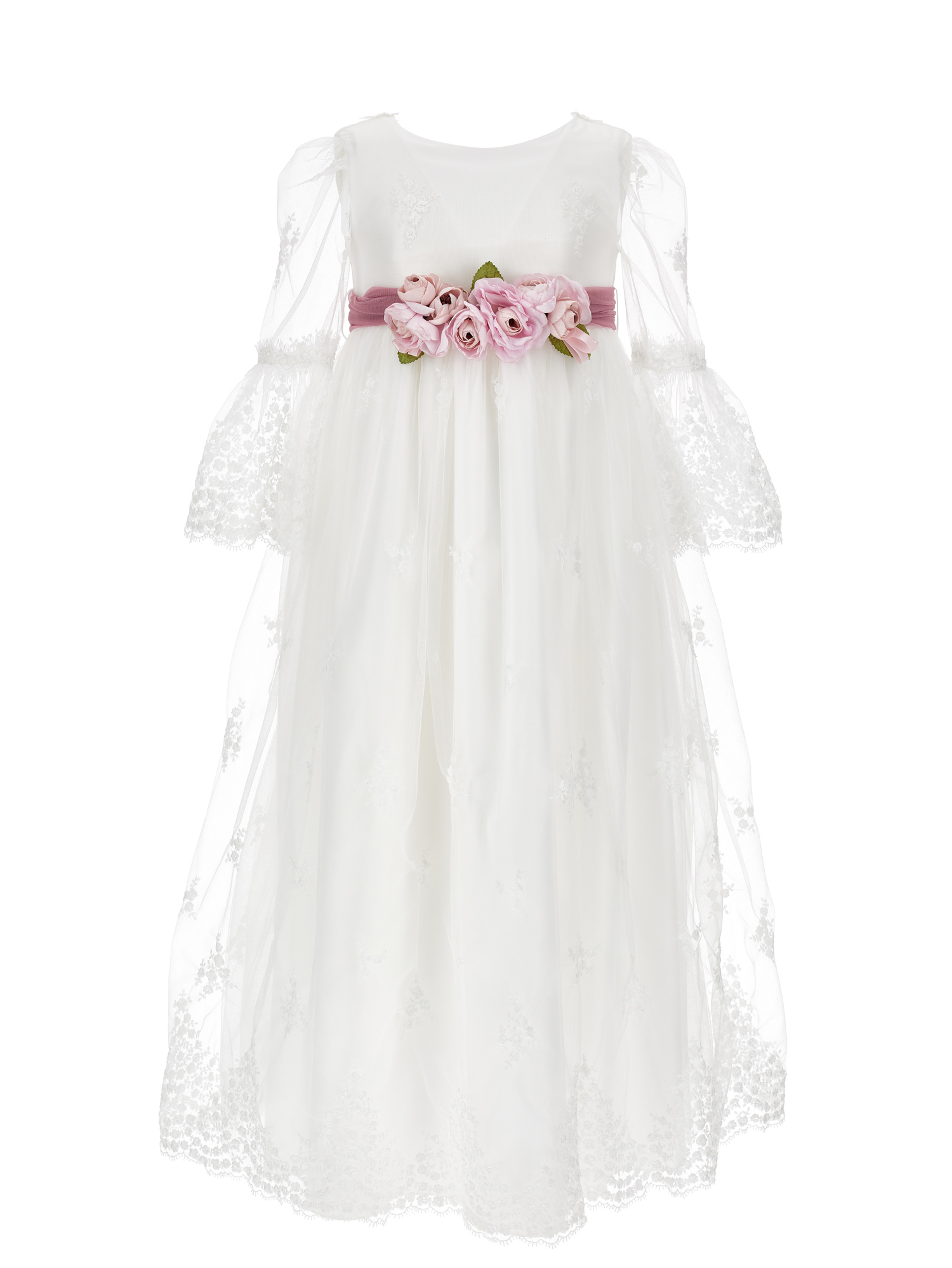 Monnalisa Abito lungo pizzo tulle ricamato