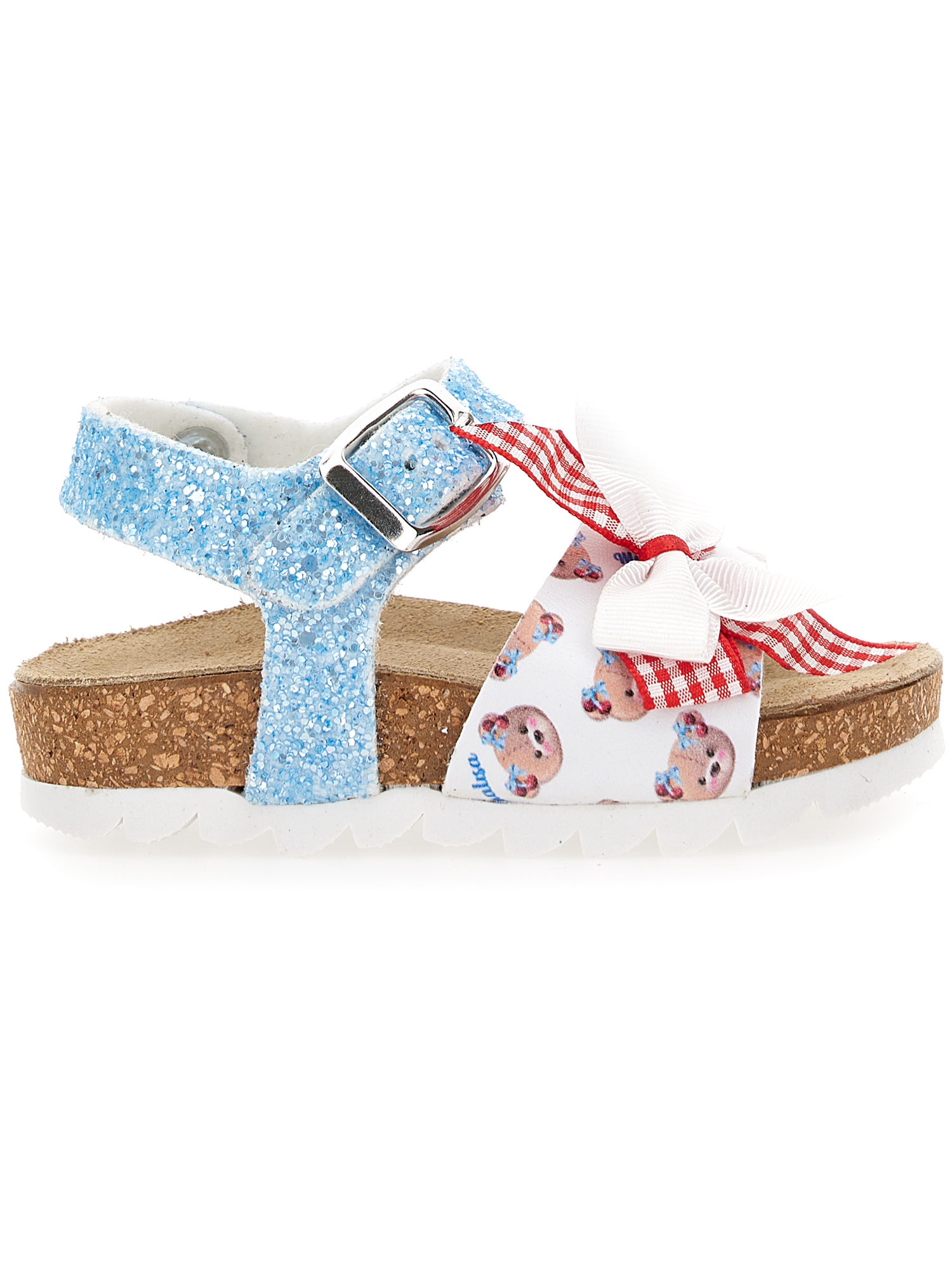 Monnalisa Glitter Sandals With Bows In Multi
