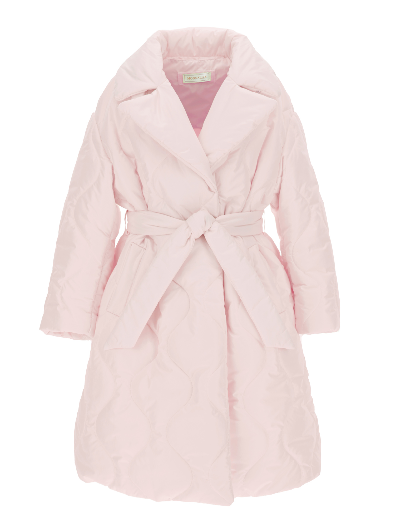 Monnalisa Quilted Technical Fabric Coat In Petal Pink