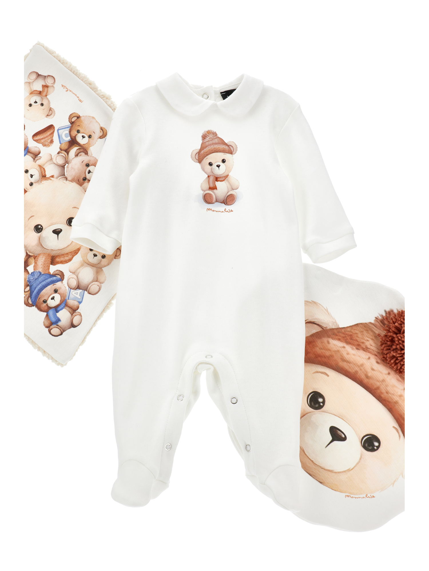 Monnalisa Playsuit And Sleeping Accessories Set In White